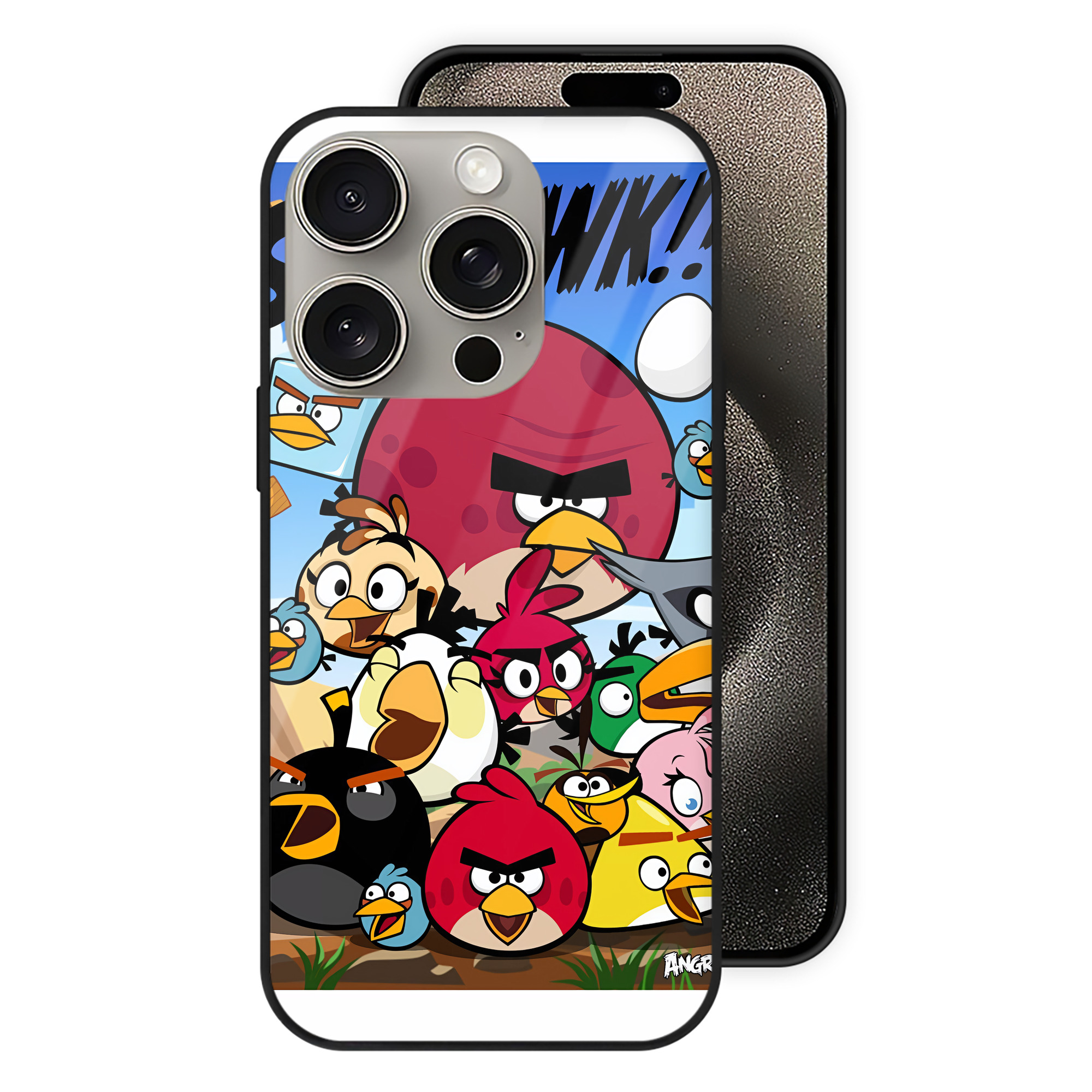 （画像用） Angry Birds アングリーバード 【iPhone15Pro対応】スマホケース 耐衝撃＆黄変防止 背面ガラス
