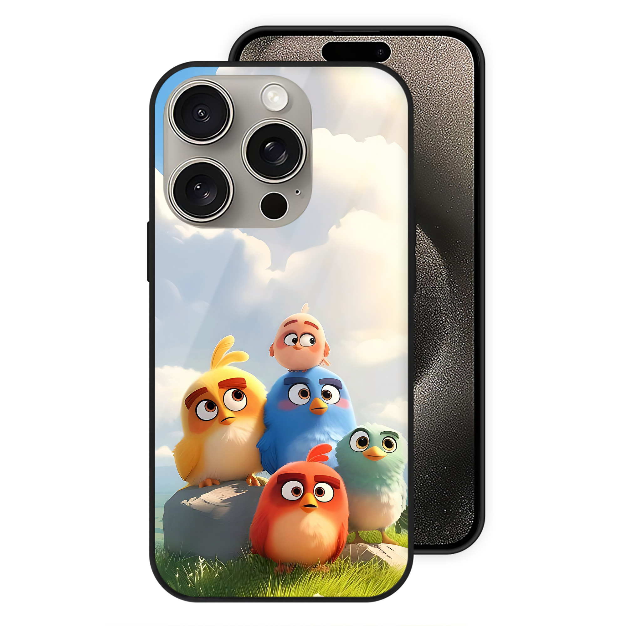 （画像用） Angry Birds アングリーバード 【iPhone15Pro対応】スマホケース 耐衝撃＆黄変防止 背面ガラス