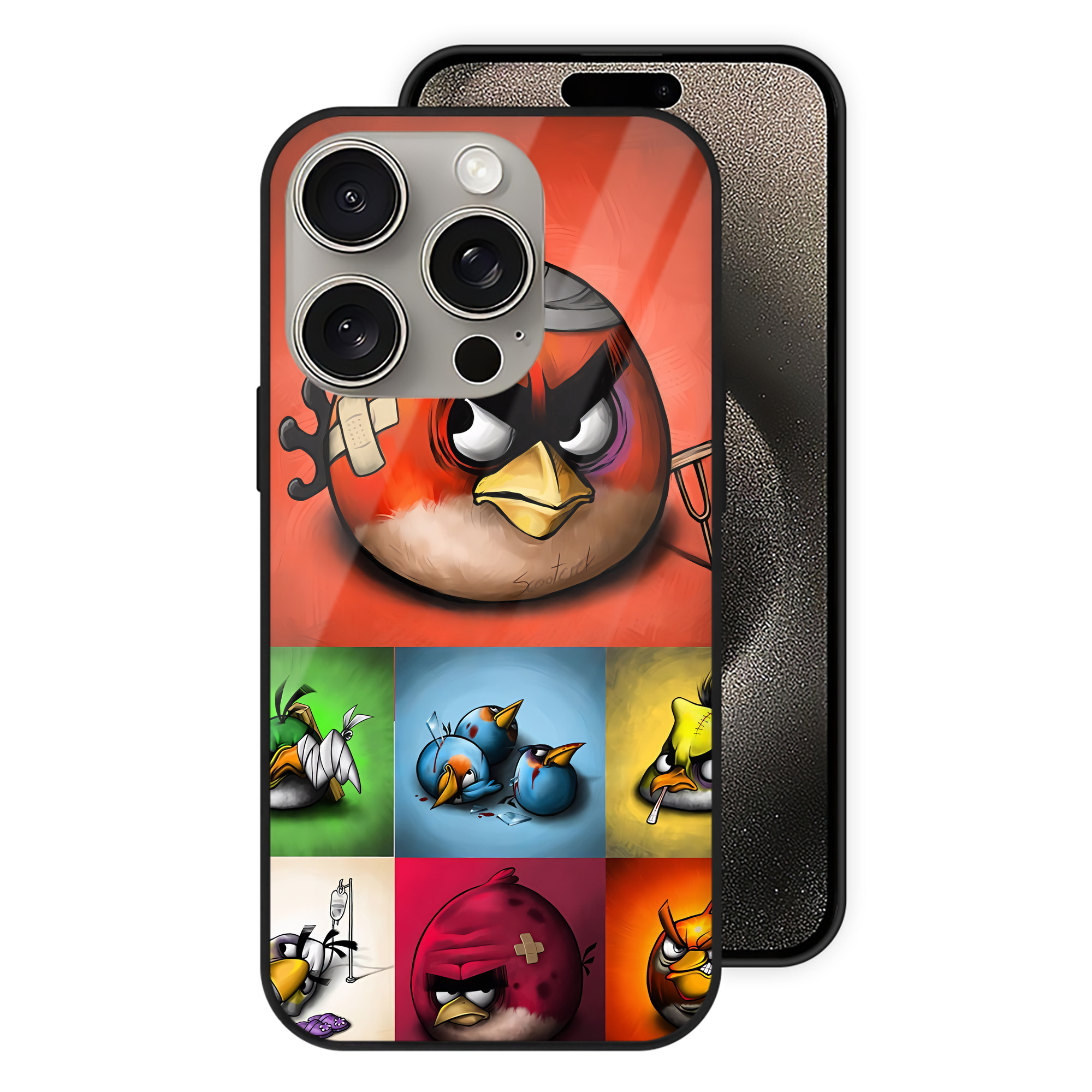 （画像用） Angry Birds アングリーバード 【iPhone15Pro対応】スマホケース 耐衝撃＆黄変防止 背面ガラス