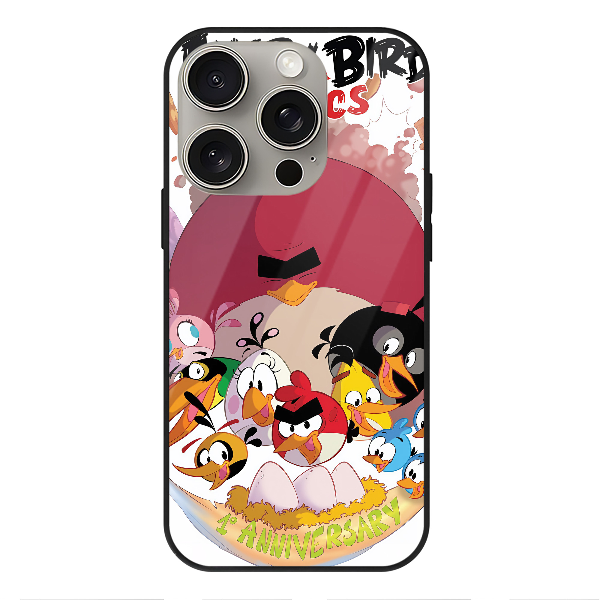 （画像用） Angry Birds アングリーバード 【iPhone15Pro対応】スマホケース 耐衝撃＆黄変防止 背面ガラス