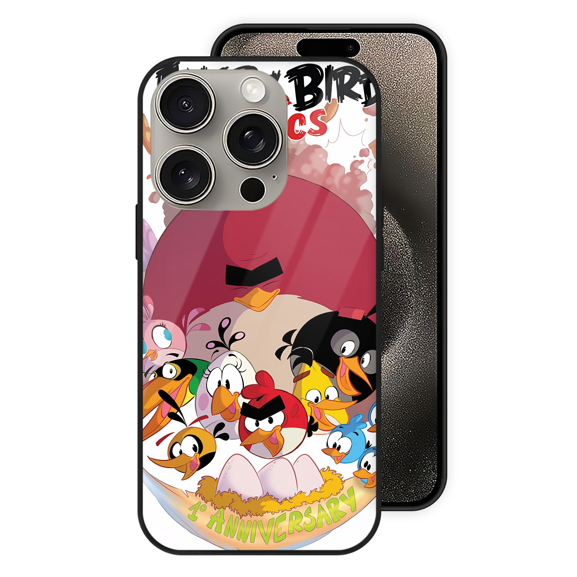 （画像用） Angry Birds アングリーバード 【iPhone15Pro対応】スマホケース 耐衝撃＆黄変防止 背面ガラス