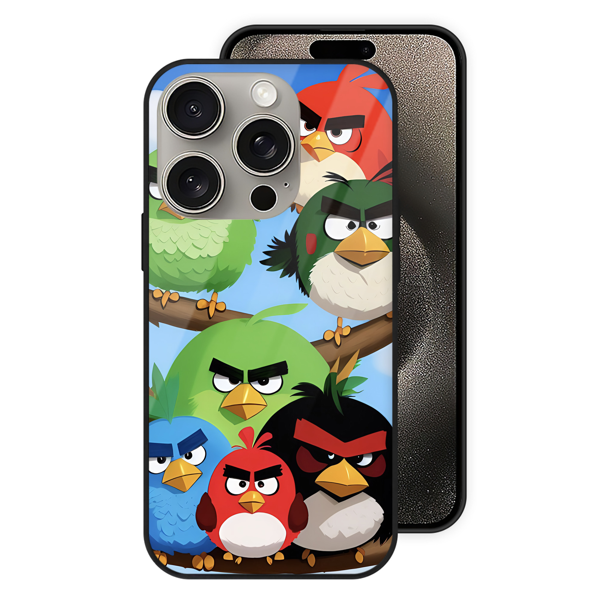 （画像用） Angry Birds アングリーバード 【iPhone15Pro対応】スマホケース 耐衝撃＆黄変防止 背面ガラス