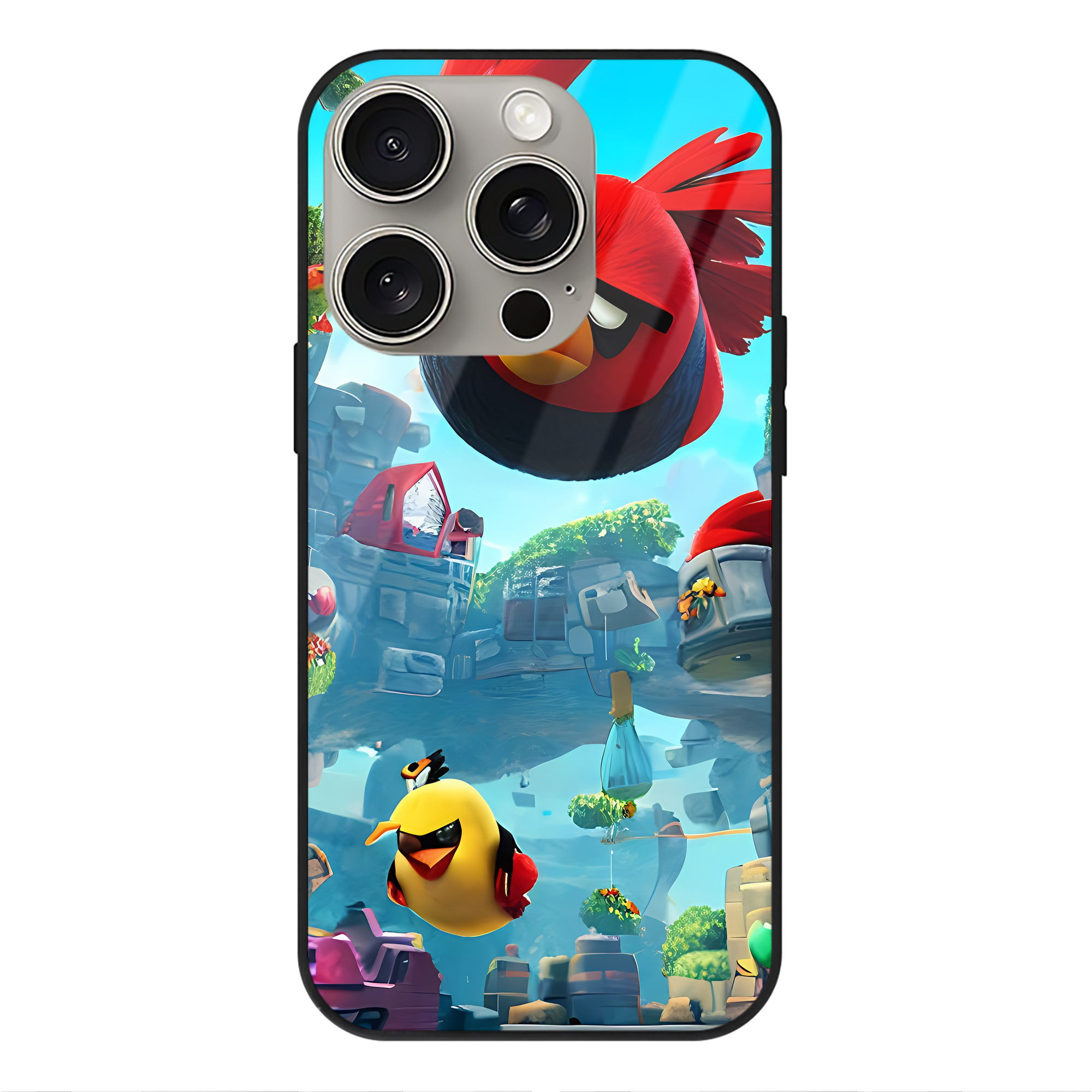 （画像用） Angry Birds アングリーバード 【iPhone15Pro対応】スマホケース 耐衝撃＆黄変防止 背面ガラス