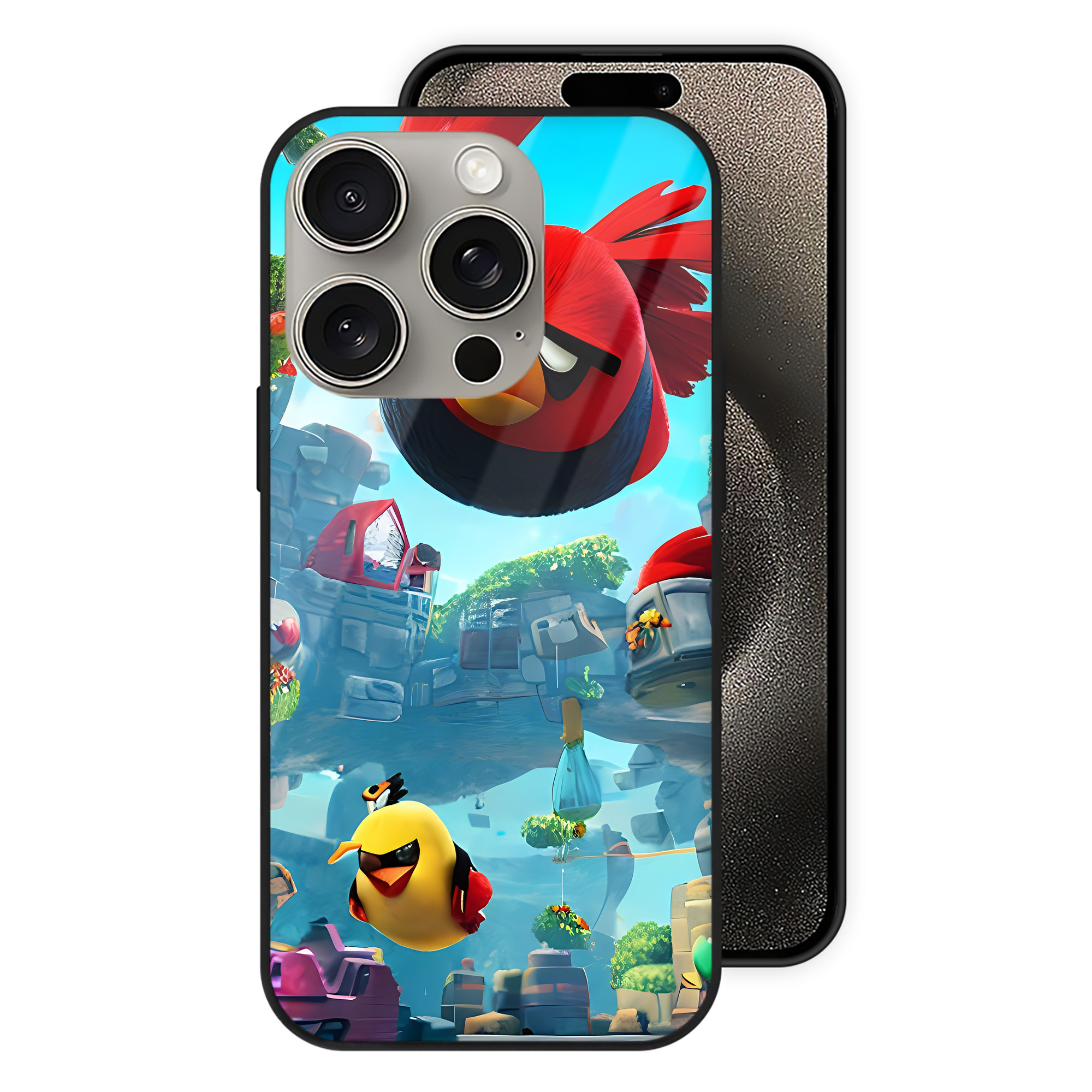 （画像用） Angry Birds アングリーバード 【iPhone15Pro対応】スマホケース 耐衝撃＆黄変防止 背面ガラス