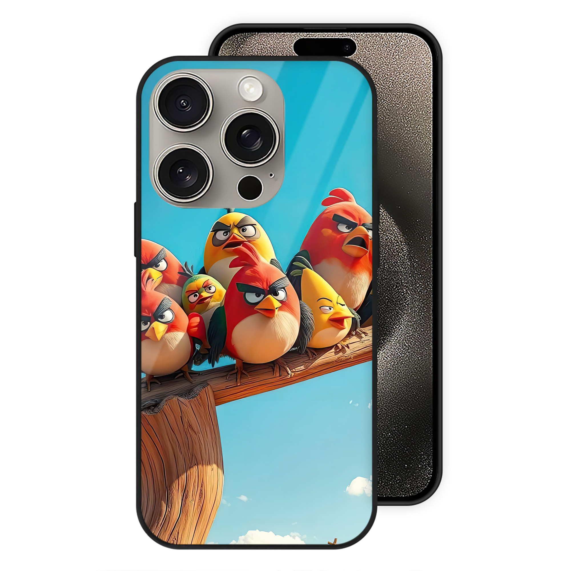 （画像用） Angry Birds アングリーバード 【iPhone15Pro対応】スマホケース 耐衝撃＆黄変防止 背面ガラス