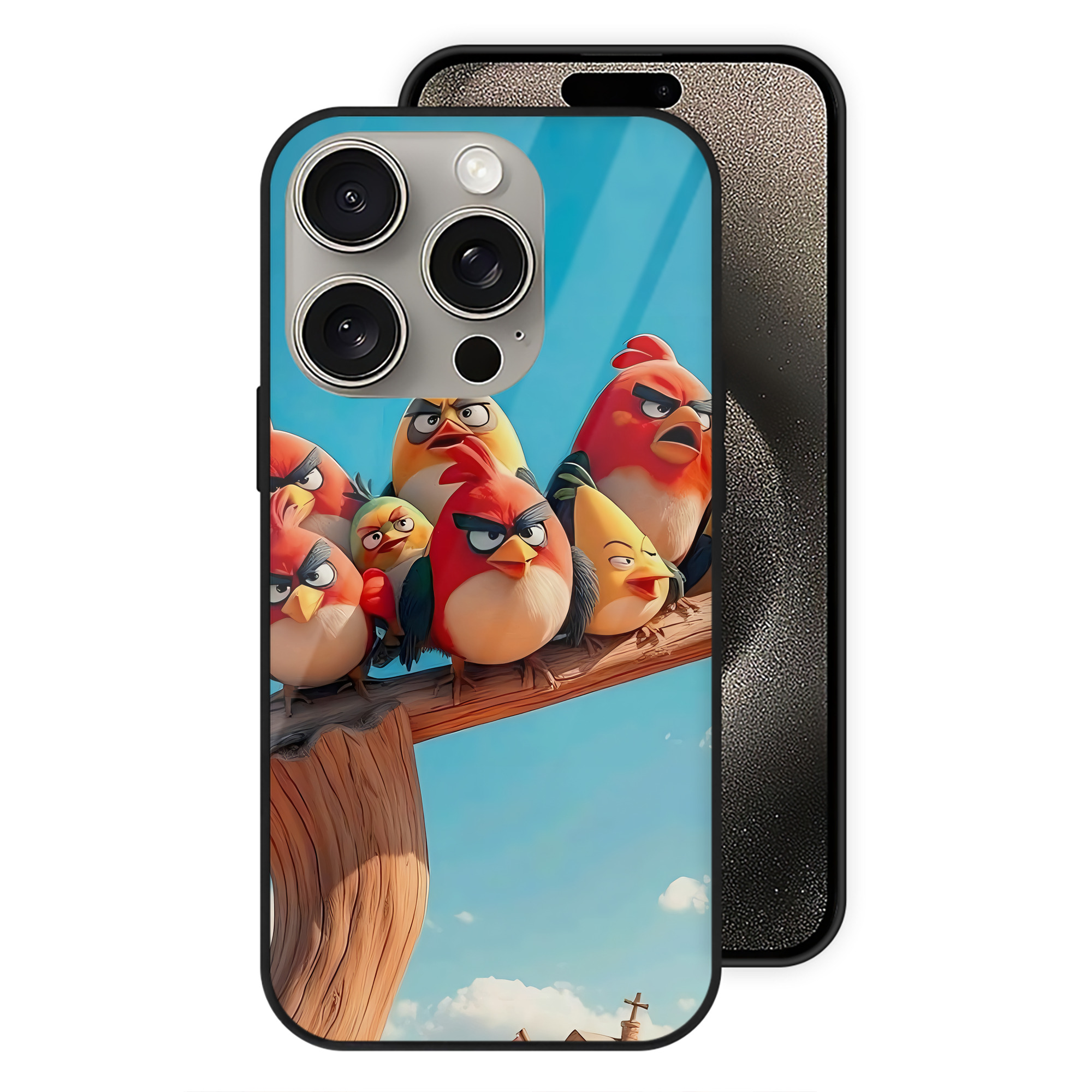 （画像用） Angry Birds アングリーバード 【iPhone15Pro対応】スマホケース 耐衝撃＆黄変防止 背面ガラス