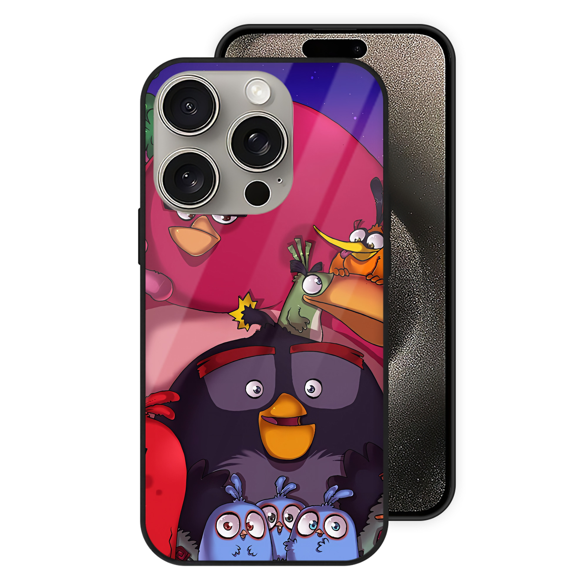 （画像用） Angry Birds アングリーバード 【iPhone15Pro対応】スマホケース 耐衝撃＆黄変防止 背面ガラス