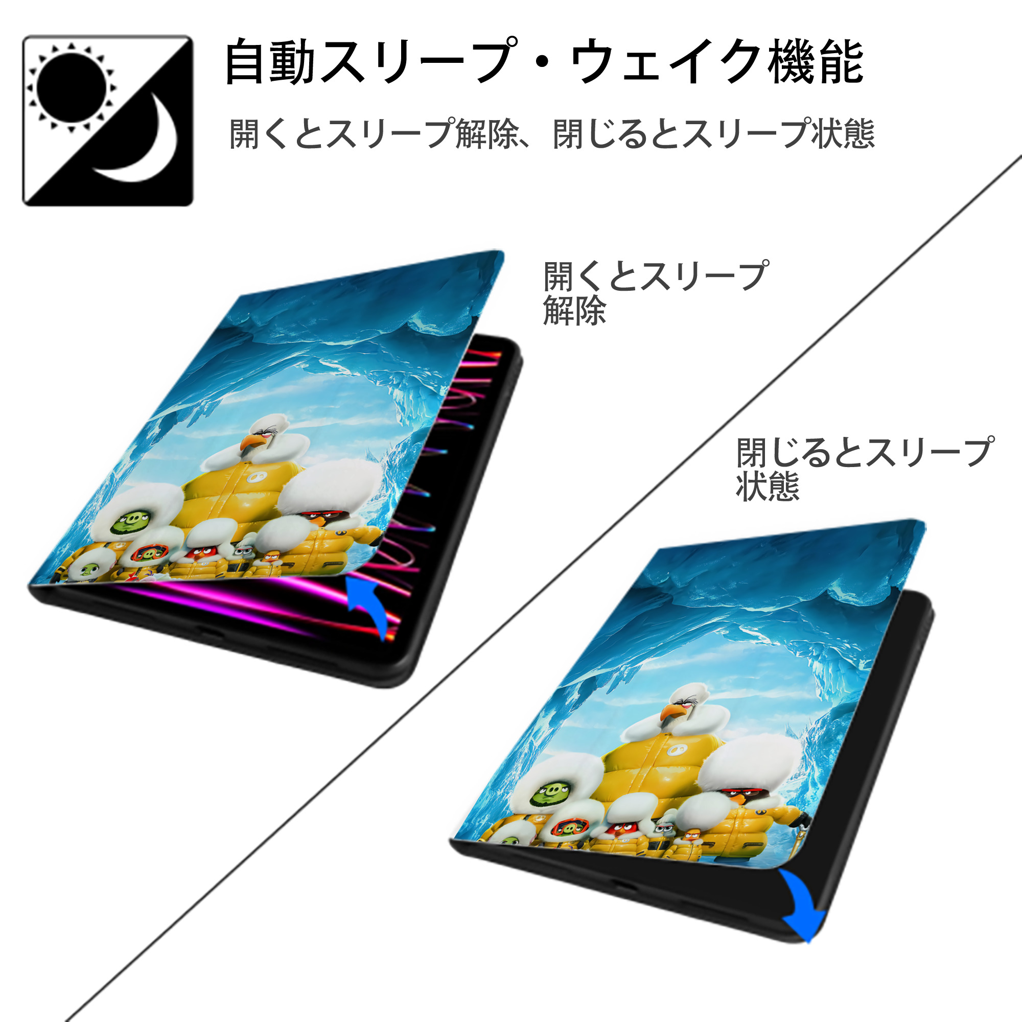 Angry Birds アングリーバード IPad ケース ペン収納付き 三つ折りスタンド PUレザー×シリコン 対応機種9.5/10.5/10.9インチ