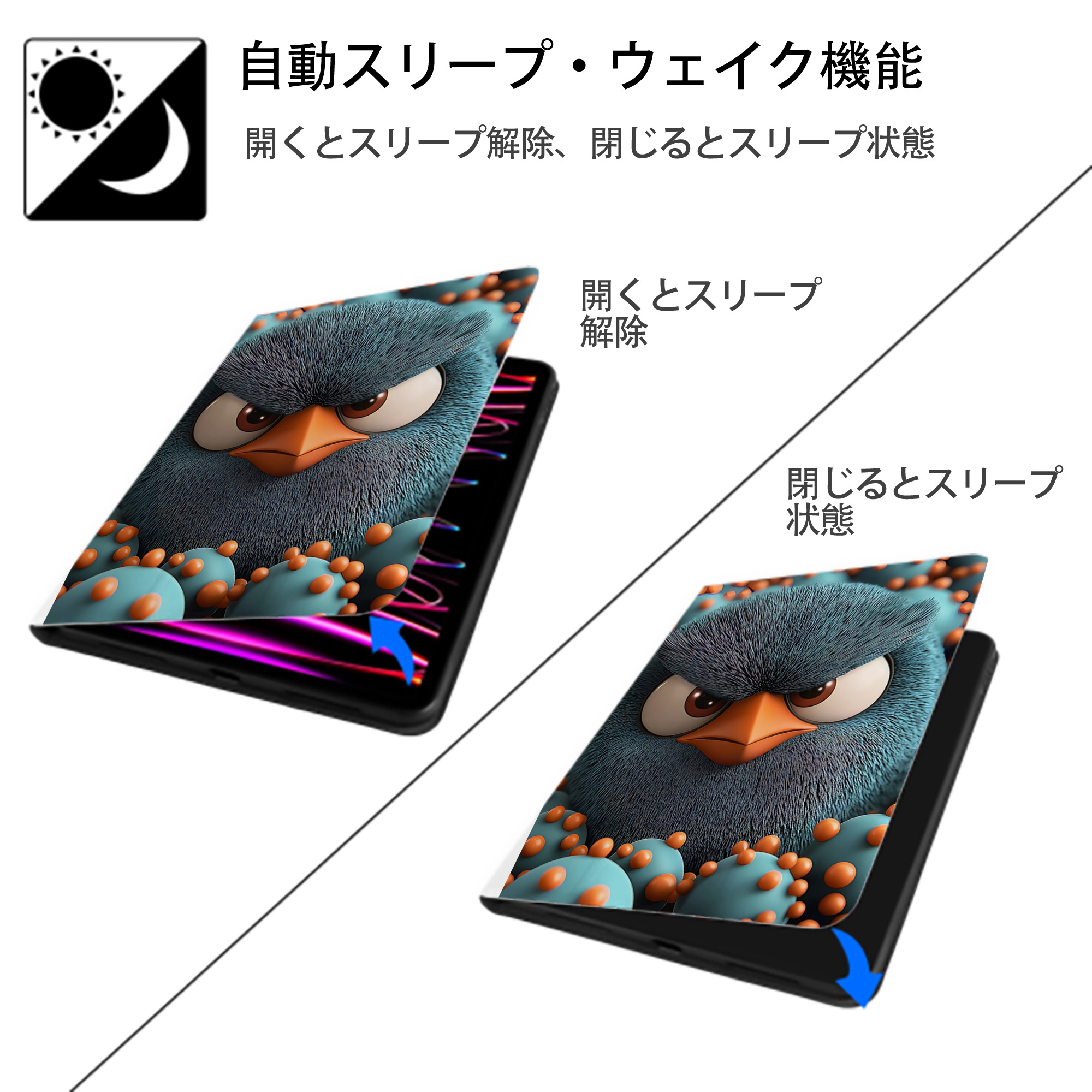 Angry Birds アングリーバード IPad ケース ペン収納付き 三つ折りスタンド PUレザー×シリコン 対応機種9.5/10.5/10.9インチ