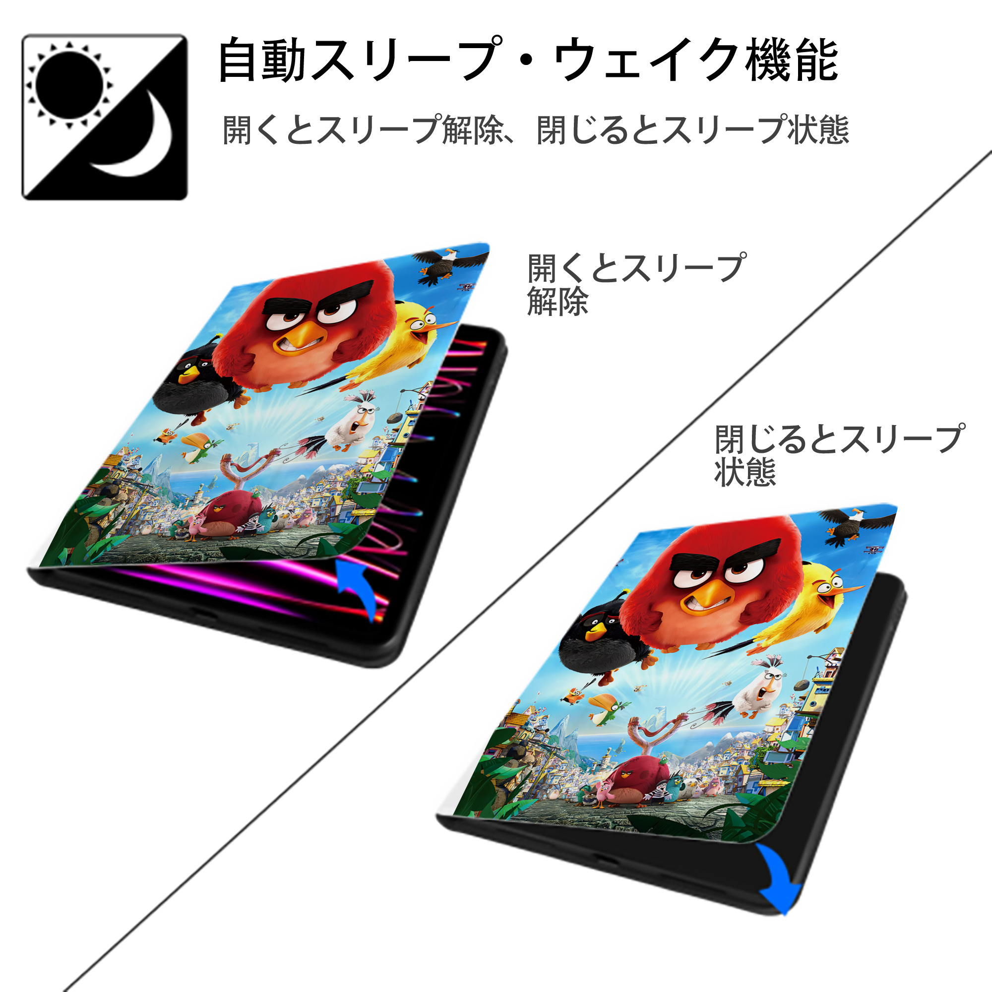 Angry Birds アングリーバード IPad ケース ペン収納付き 三つ折りスタンド PUレザー×シリコン 対応機種9.5/10.5/10.9インチ