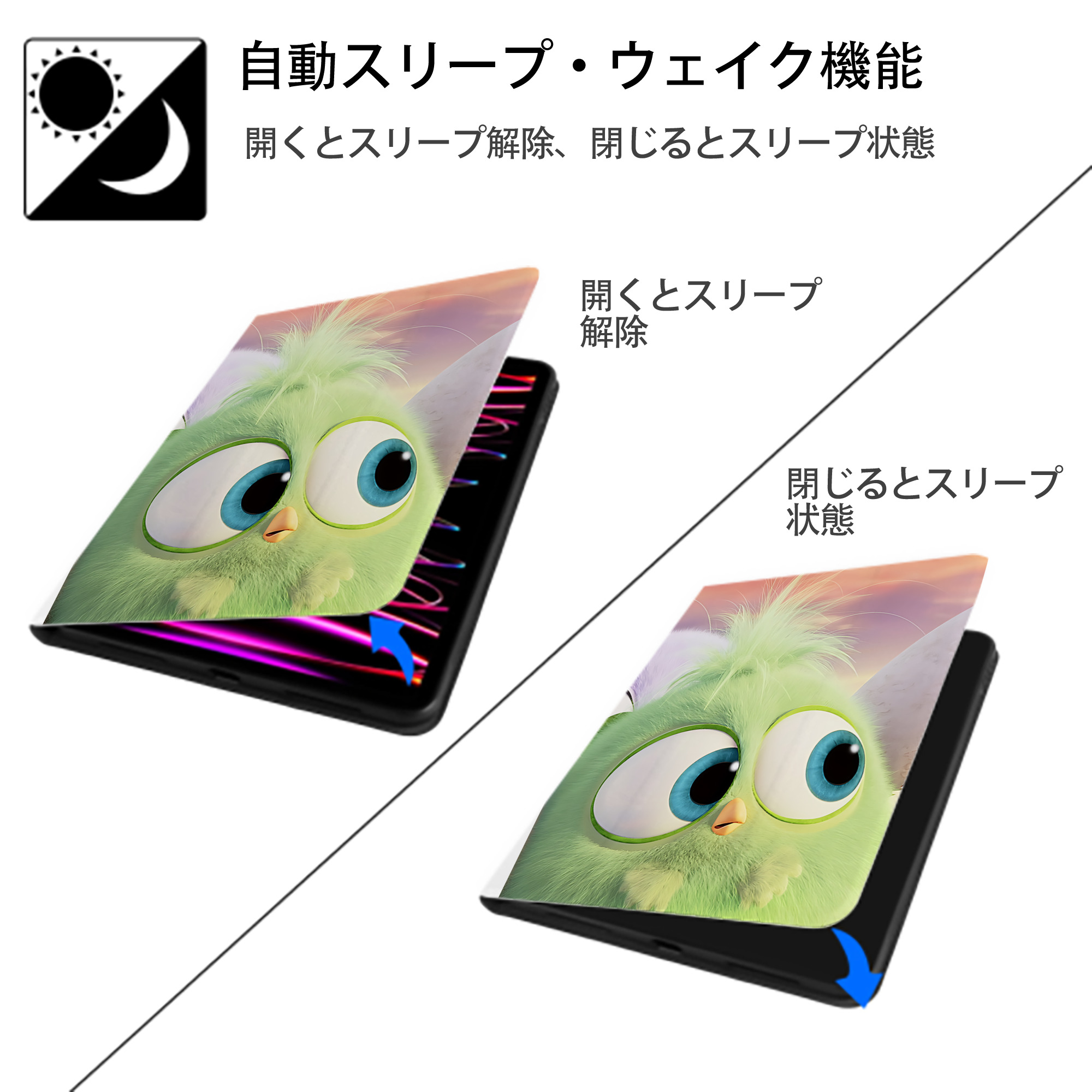 Angry Birds アングリーバード IPad ケース ペン収納付き 三つ折りスタンド PUレザー×シリコン 対応機種9.5/10.5/10.9インチ