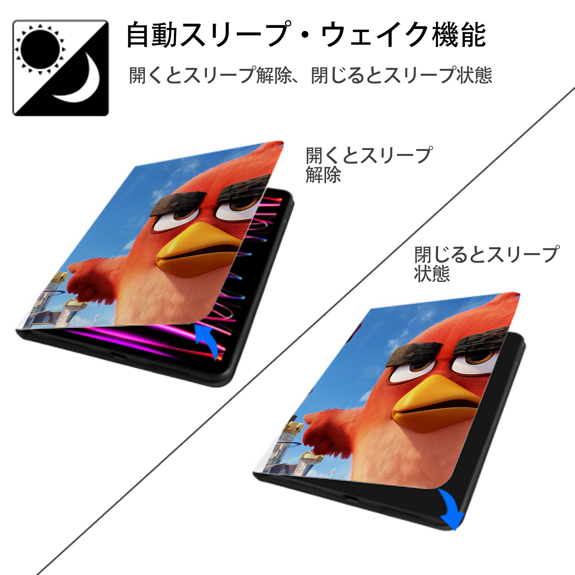 Angry Birds アングリーバード IPad ケース ペン収納付き 三つ折りスタンド PUレザー×シリコン 対応機種9.5/10.5/10.9インチ