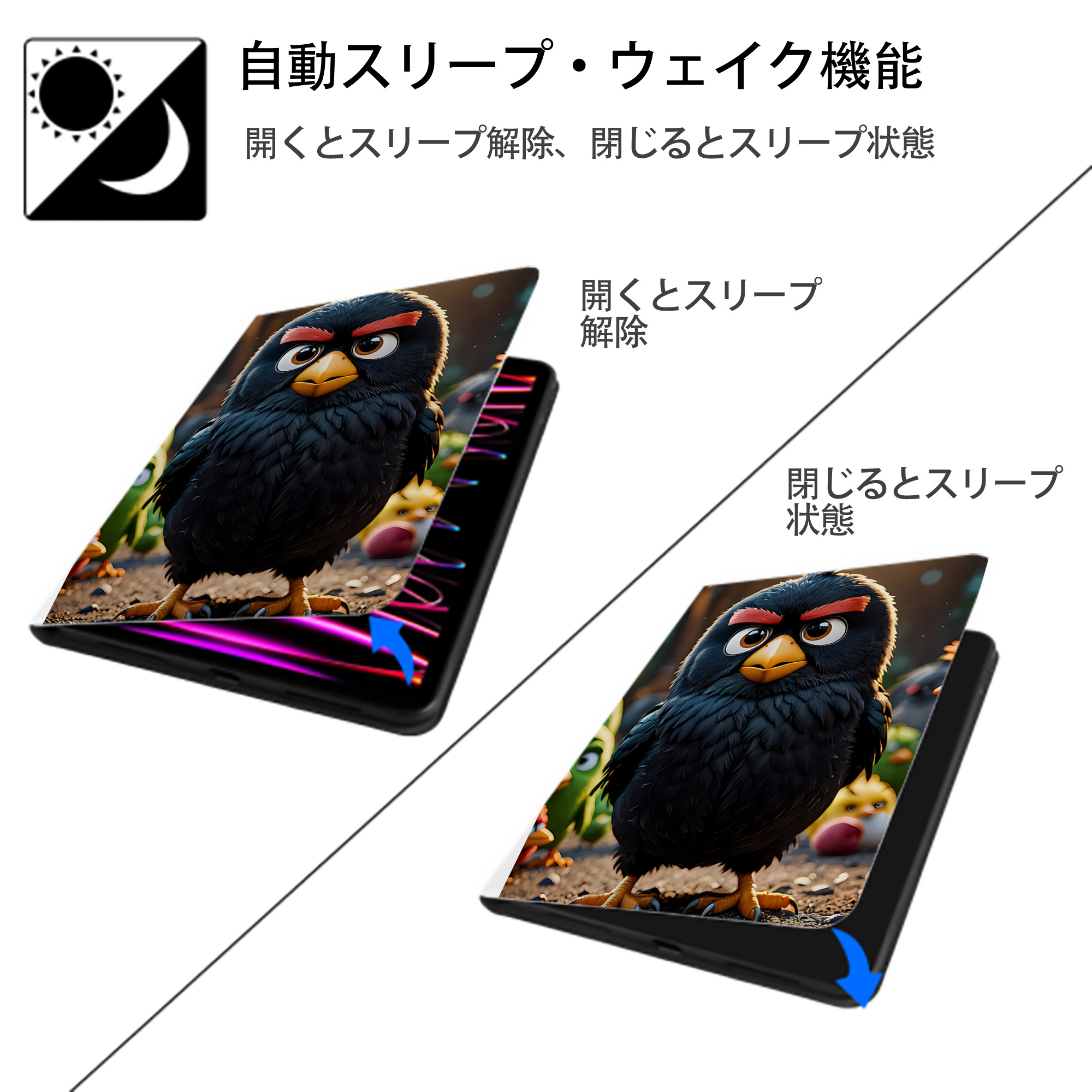 Angry Birds アングリーバード IPad ケース ペン収納付き 三つ折りスタンド PUレザー×シリコン 対応機種9.5/10.5/10.9インチ
