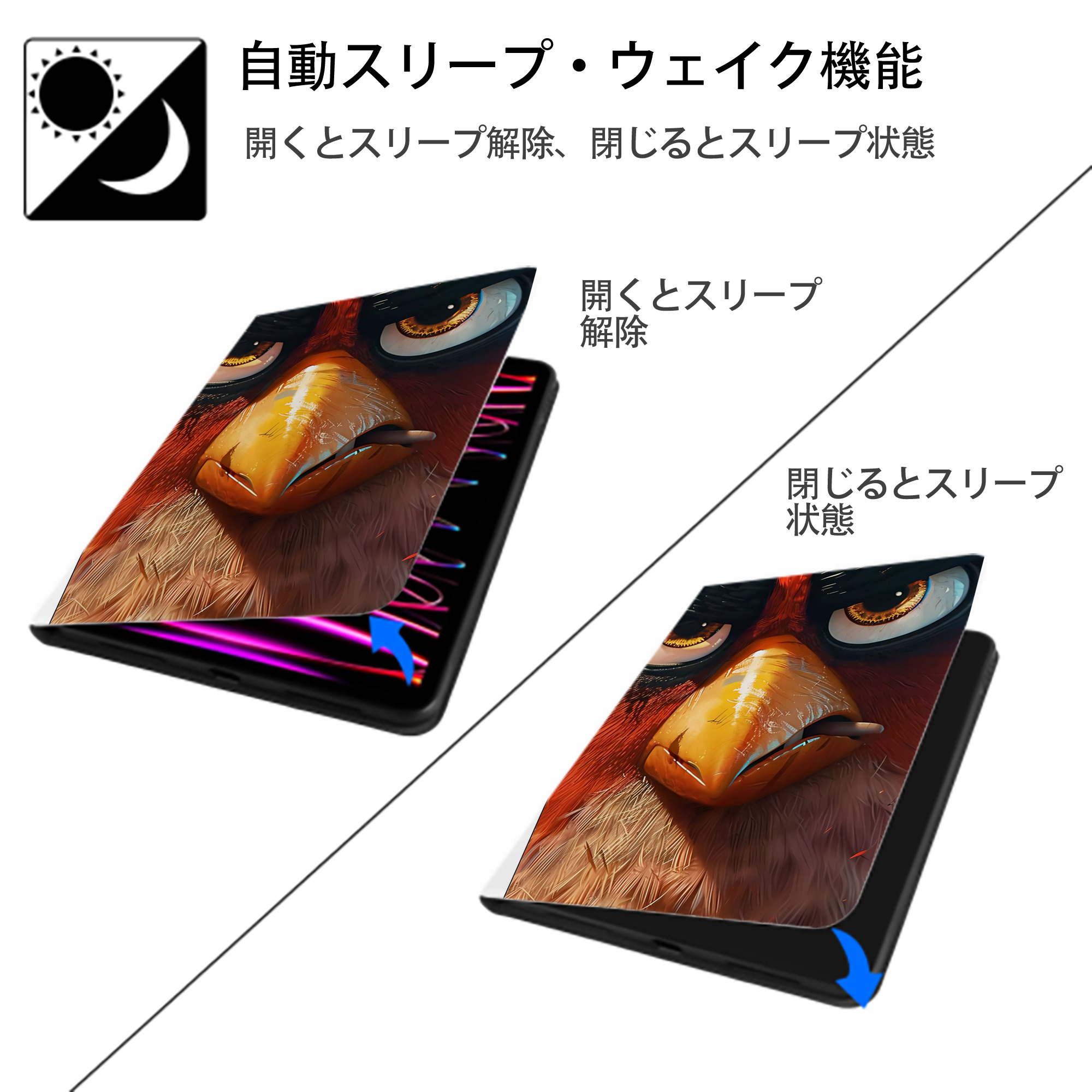 Angry Birds アングリーバード IPad ケース ペン収納付き 三つ折りスタンド PUレザー×シリコン 対応機種9.5/10.5/10.9インチ