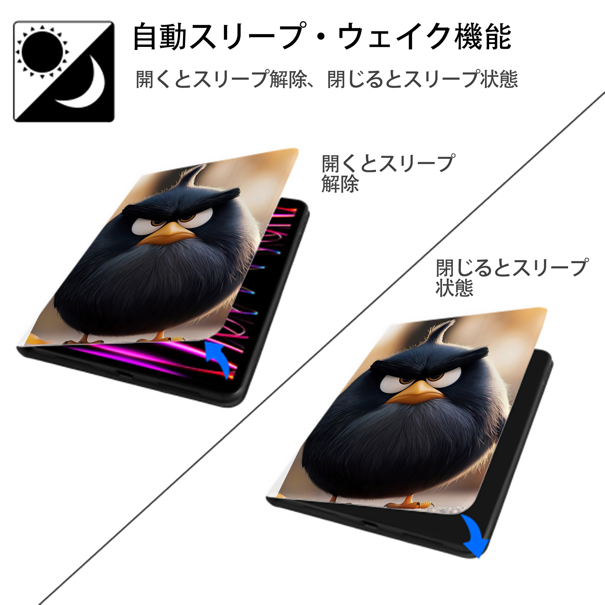 Angry Birds アングリーバード IPad ケース ペン収納付き 三つ折りスタンド PUレザー×シリコン 対応機種9.5/10.5/10.9インチ