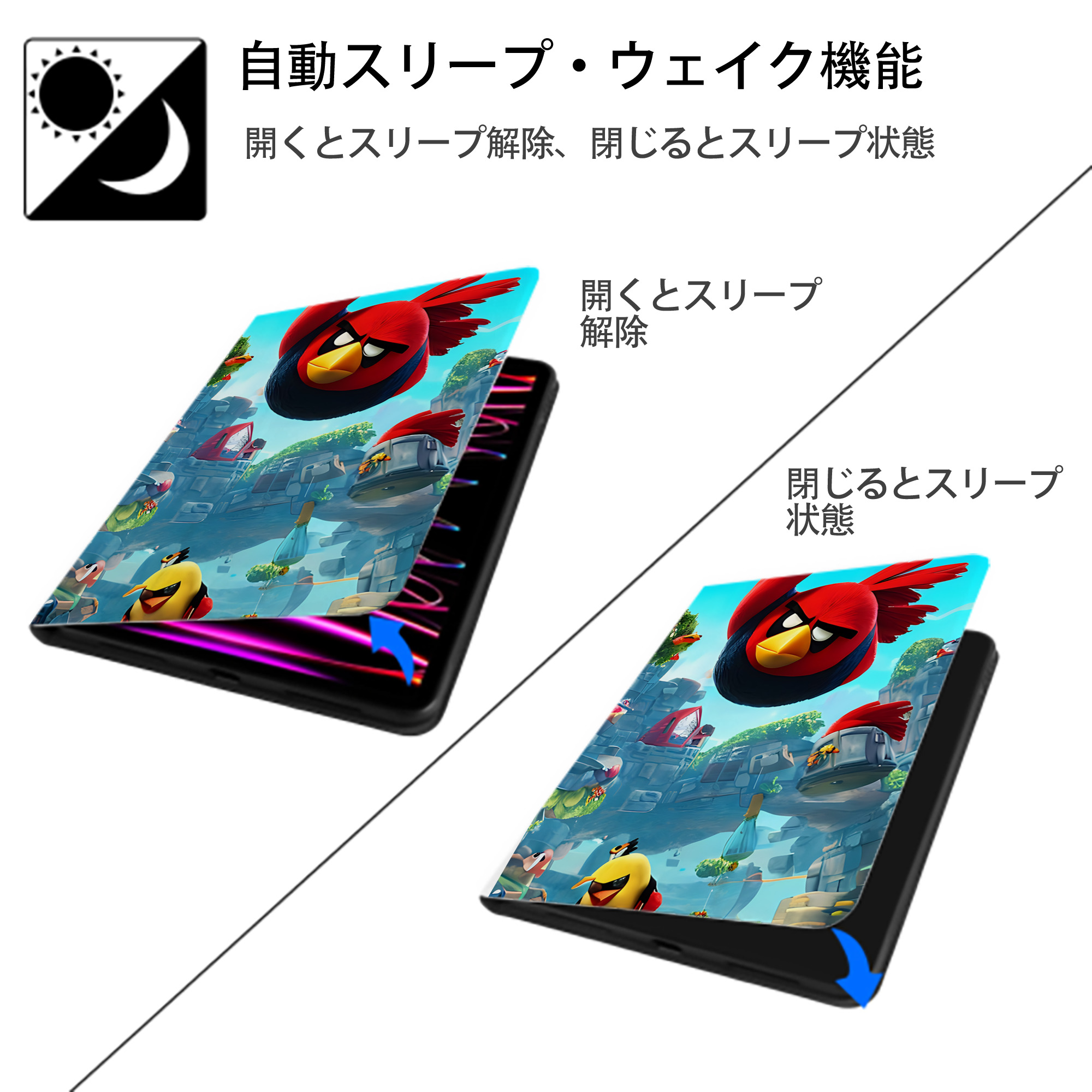 Angry Birds アングリーバード IPad ケース ペン収納付き 三つ折りスタンド PUレザー×シリコン 対応機種9.5/10.5/10.9インチ