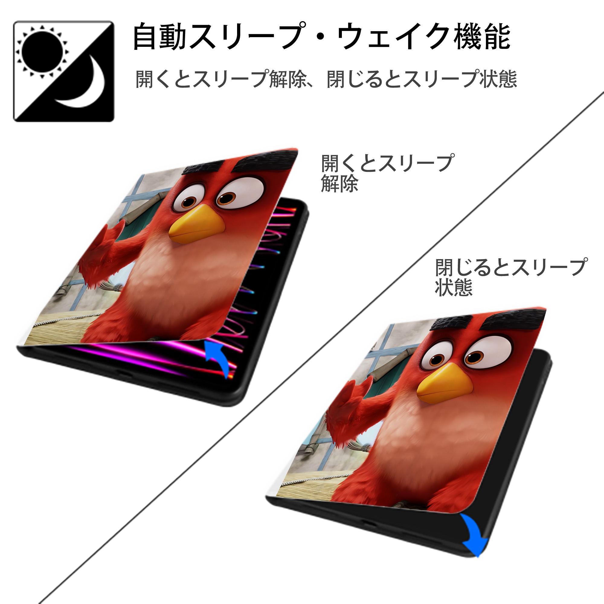 Angry Birds アングリーバード IPad ケース ペン収納付き 三つ折りスタンド PUレザー×シリコン 対応機種9.5/10.5/10.9インチ