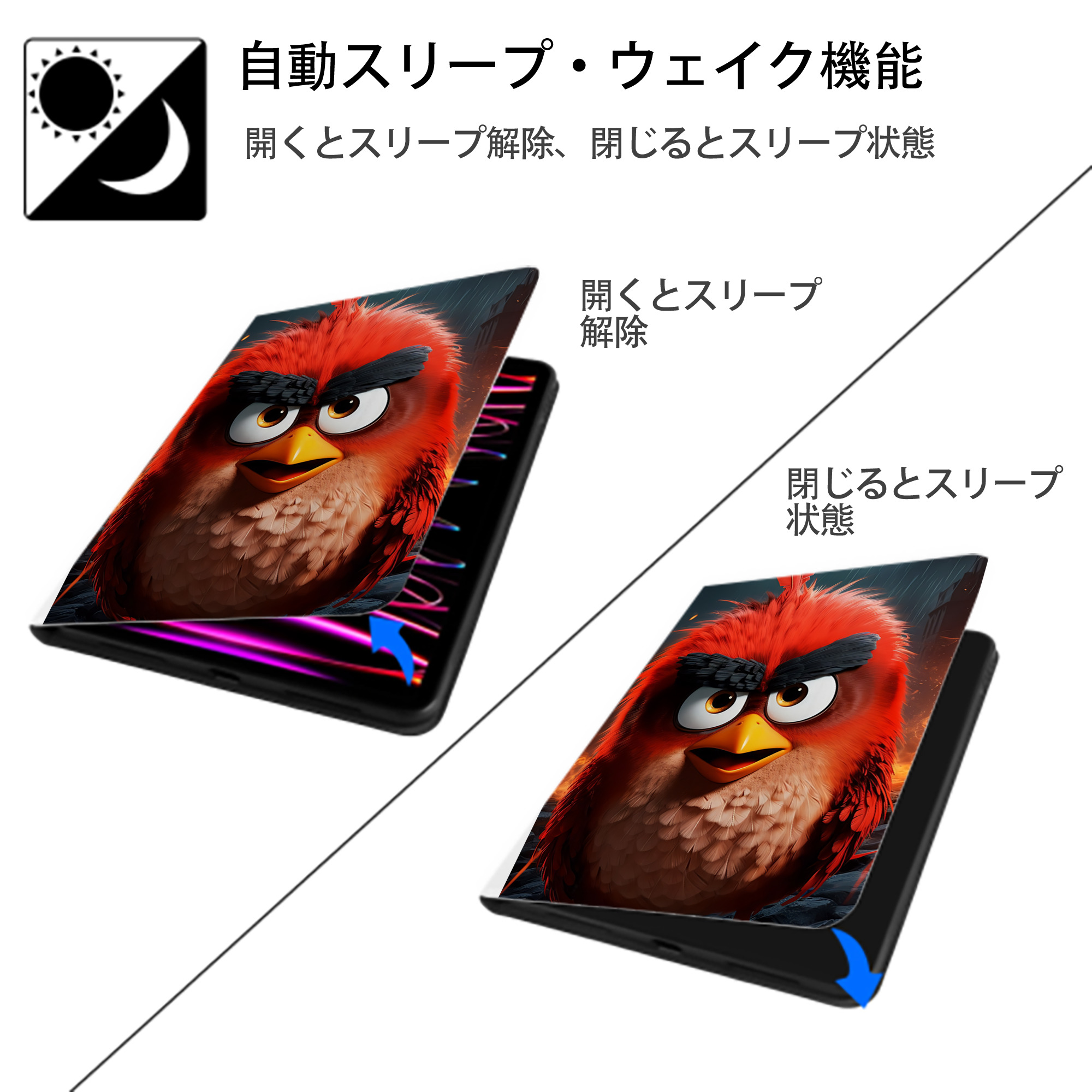 Angry Birds アングリーバード IPad ケース ペン収納付き 三つ折りスタンド PUレザー×シリコン 対応機種9.5/10.5/10.9インチ