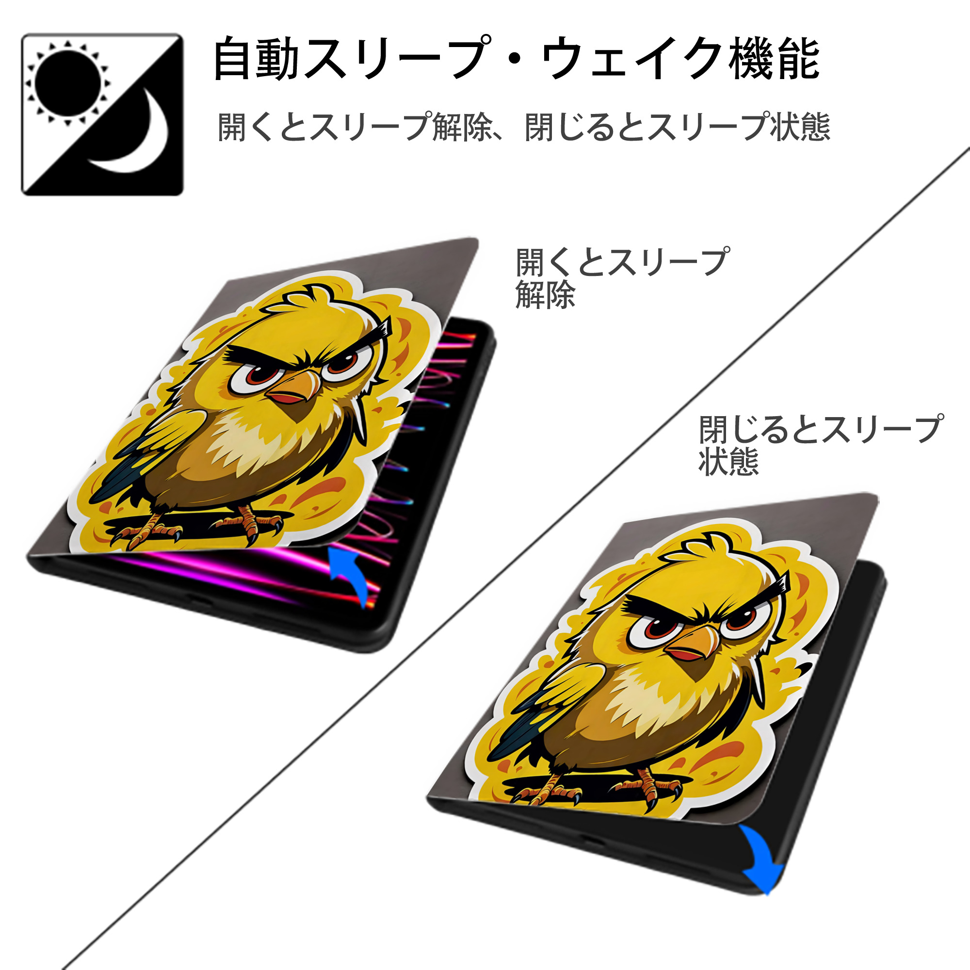 Angry Birds アングリーバード IPad ケース ペン収納付き 三つ折りスタンド PUレザー×シリコン 対応機種9.5/10.5/10.9インチ