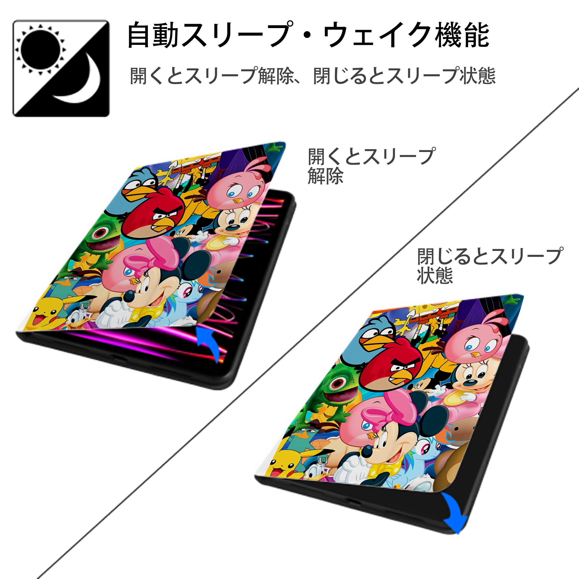 Angry Birds アングリーバード IPad ケース ペン収納付き 三つ折りスタンド PUレザー×シリコン 対応機種9.5/10.5/10.9インチ