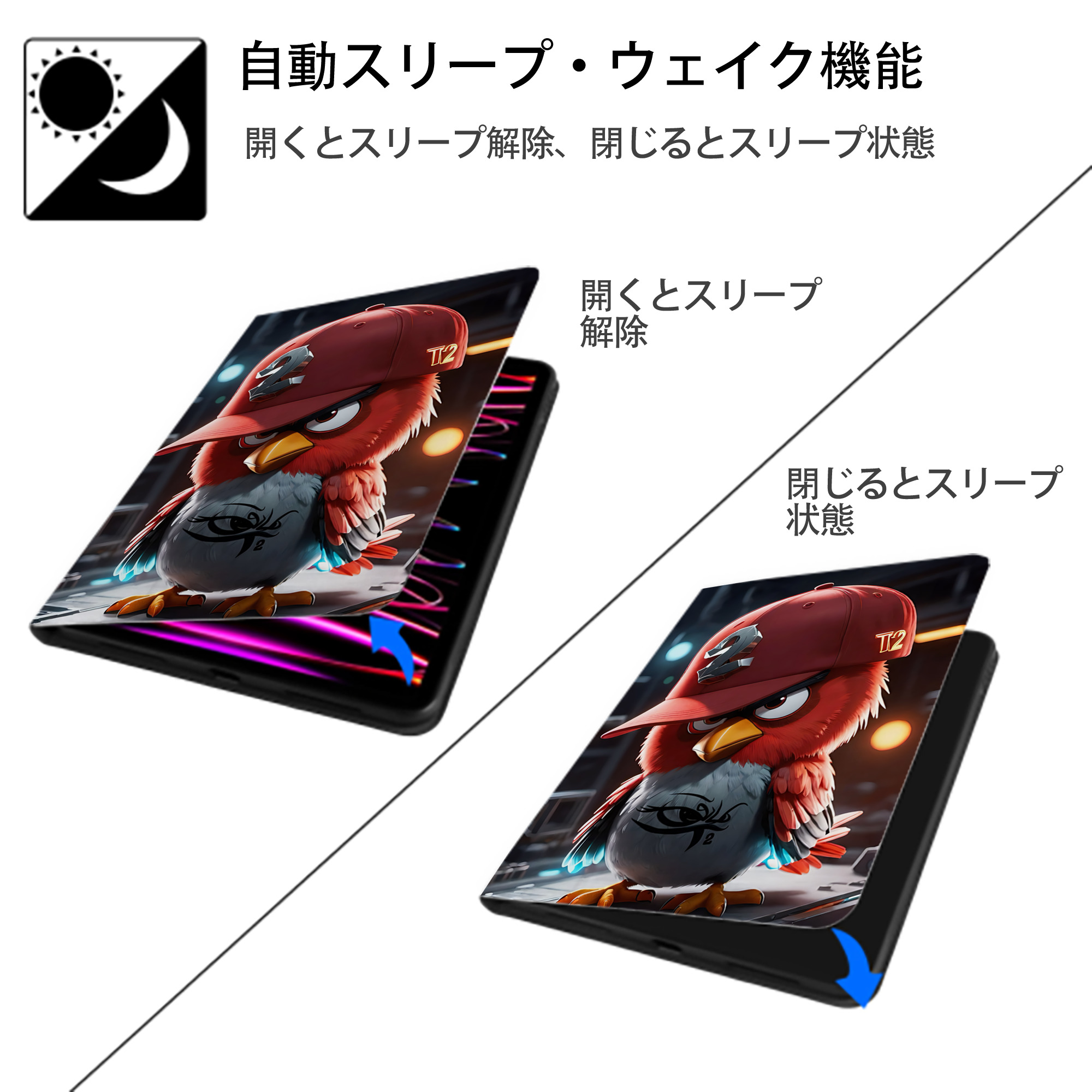 Angry Birds アングリーバード IPad ケース ペン収納付き 三つ折りスタンド PUレザー×シリコン 対応機種9.5/10.5/10.9インチ