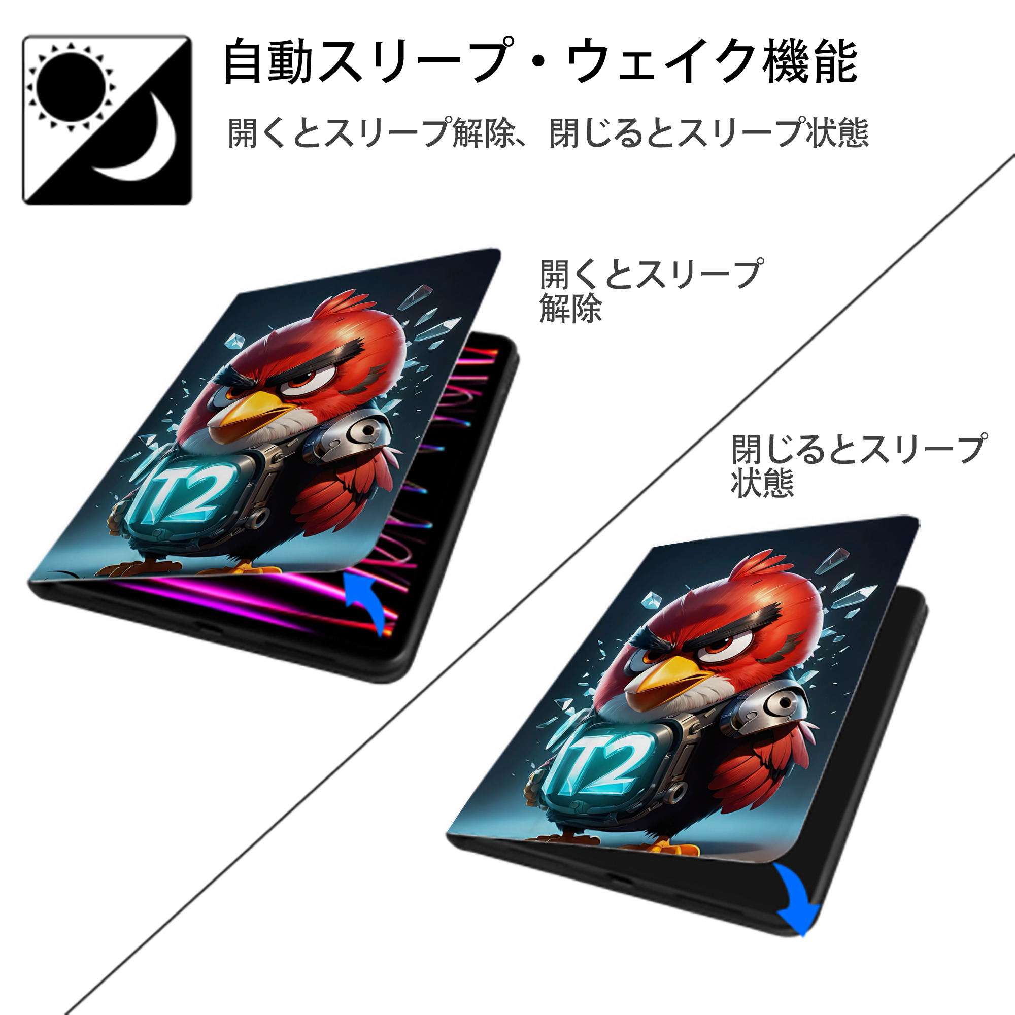Angry Birds アングリーバード IPad ケース ペン収納付き 三つ折りスタンド PUレザー×シリコン 対応機種9.5/10.5/10.9インチ