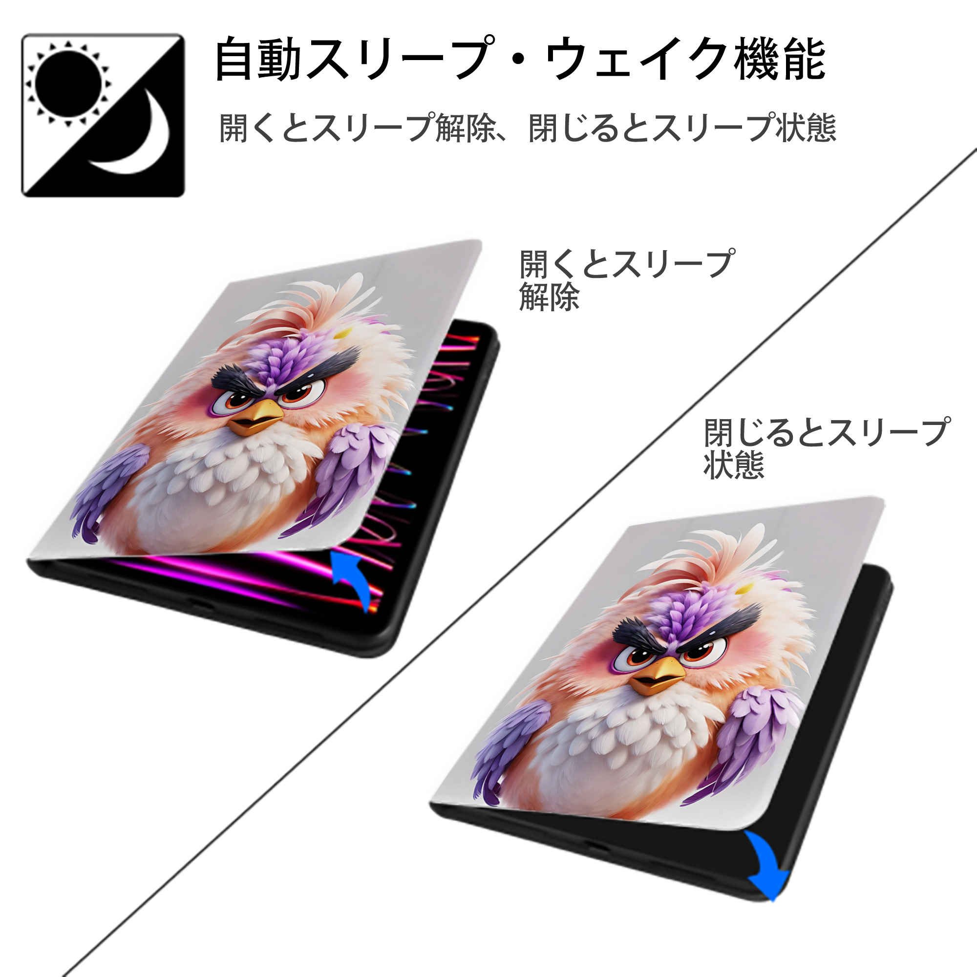 Angry Birds アングリーバード IPad ケース ペン収納付き 三つ折りスタンド PUレザー×シリコン 対応機種9.5/10.5/10.9インチ