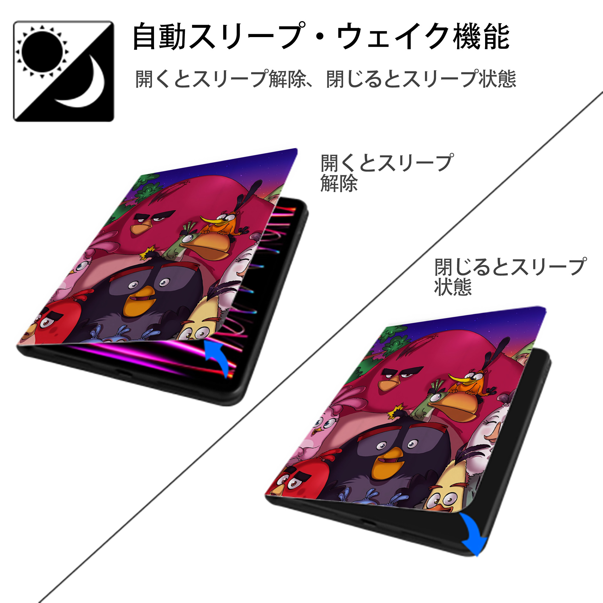 Angry Birds アングリーバード IPad ケース ペン収納付き 三つ折りスタンド PUレザー×シリコン 対応機種9.5/10.5/10.9インチ