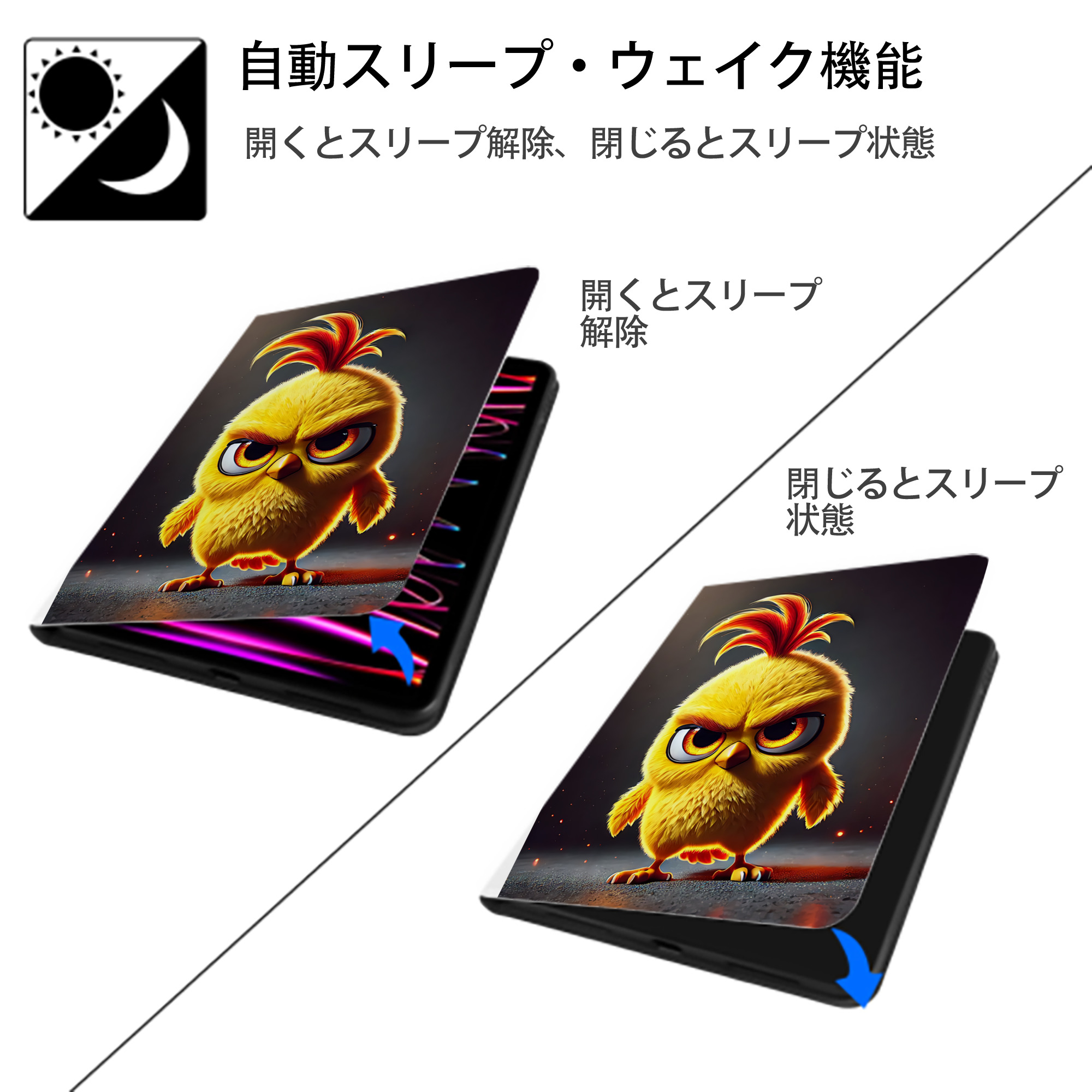 Angry Birds アングリーバード IPad ケース ペン収納付き 三つ折りスタンド PUレザー×シリコン 対応機種9.5/10.5/10.9インチ