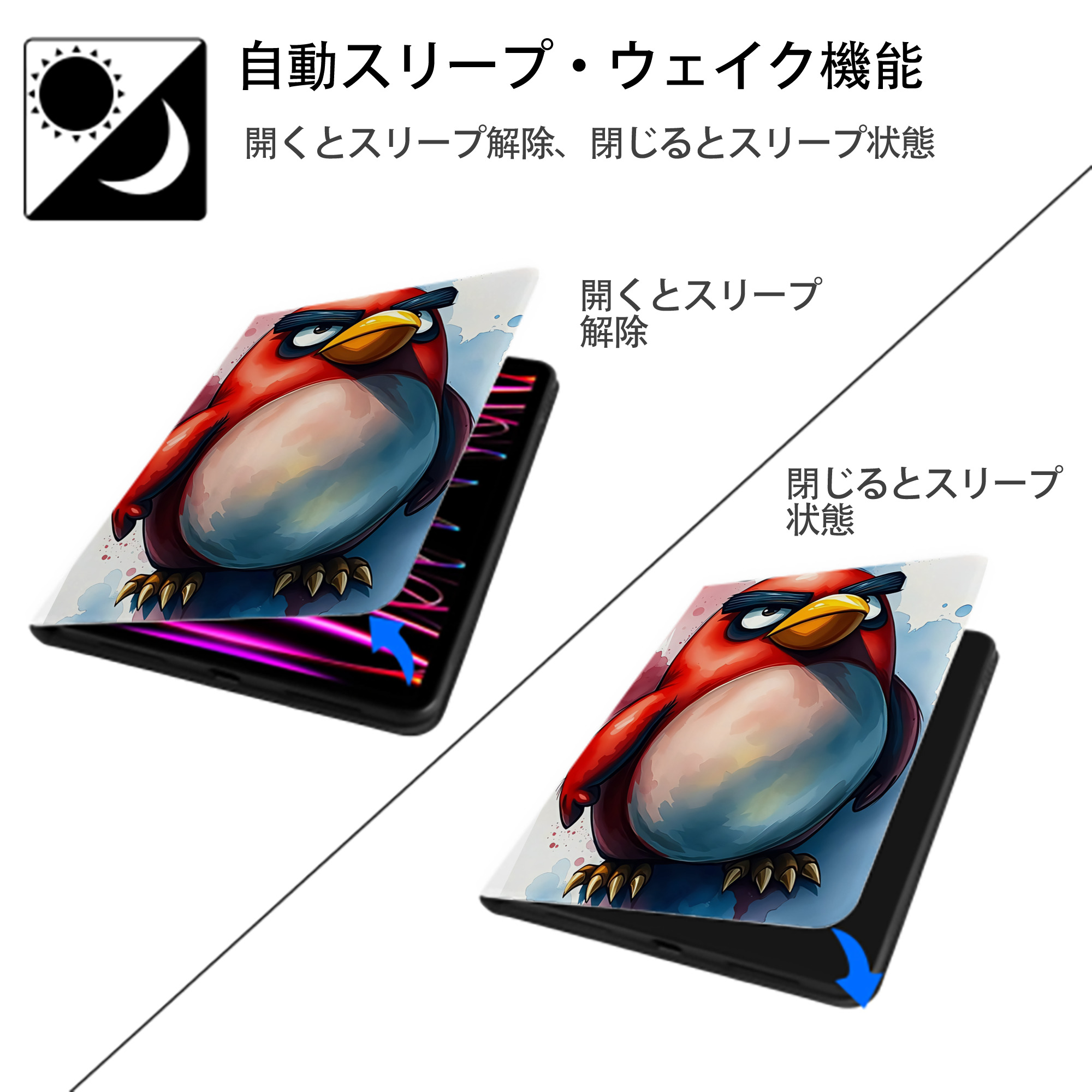 Angry Birds アングリーバード IPad ケース ペン収納付き 三つ折りスタンド PUレザー×シリコン 対応機種9.5/10.5/10.9インチ
