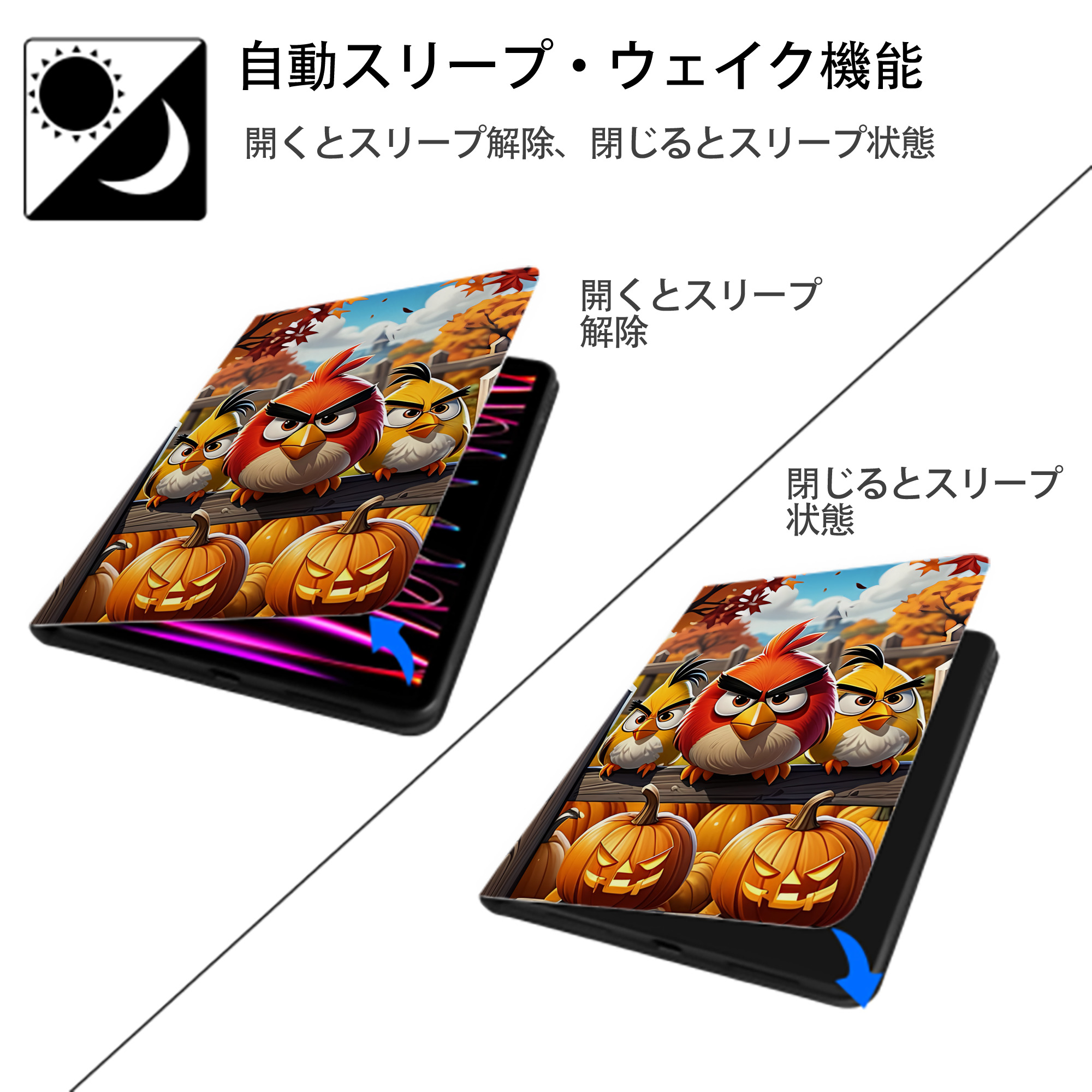 Angry Birds アングリーバード IPad ケース ペン収納付き 三つ折りスタンド PUレザー×シリコン 対応機種9.5/10.5/10.9インチ