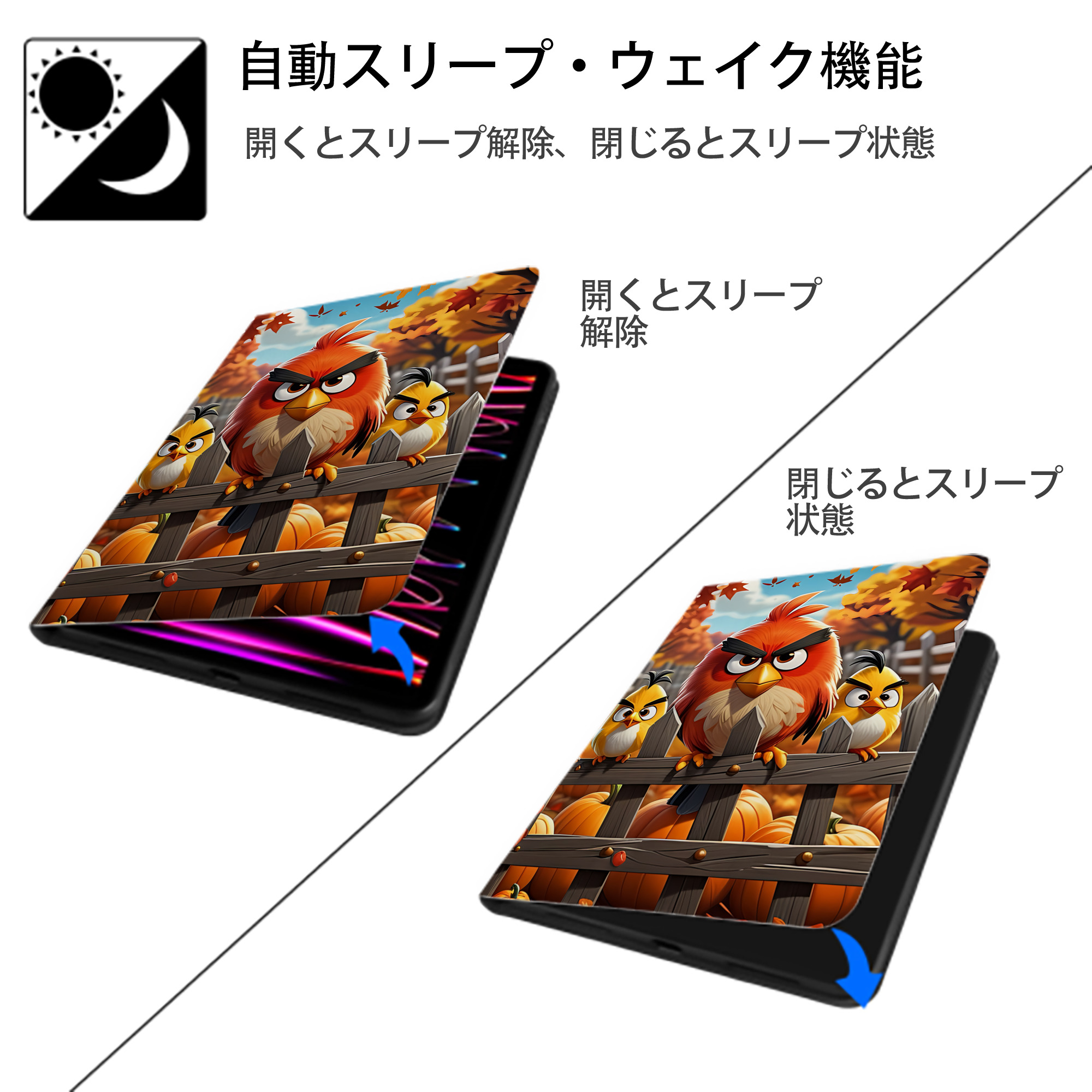 Angry Birds アングリーバード IPad ケース ペン収納付き 三つ折りスタンド PUレザー×シリコン 対応機種9.5/10.5/10.9インチ