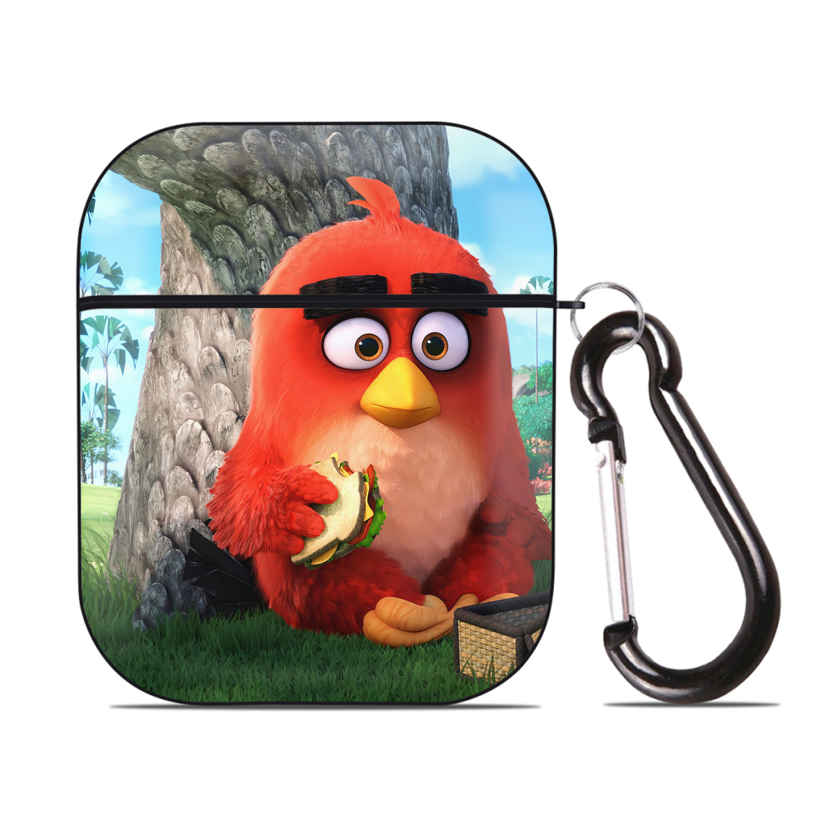 （画像用） Angry Birds アングリーバード AirPods 第2世代保護ケース ハードシェル ブラック 耐衝撃・防指紋・カラビナ付き