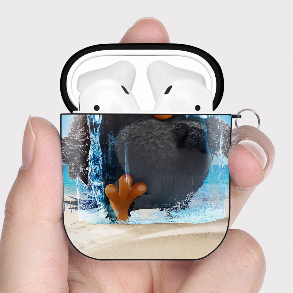 （画像用） Angry Birds アングリーバード AirPods 第2世代保護ケース ハードシェル ブラック 耐衝撃・防指紋・カラビナ付き