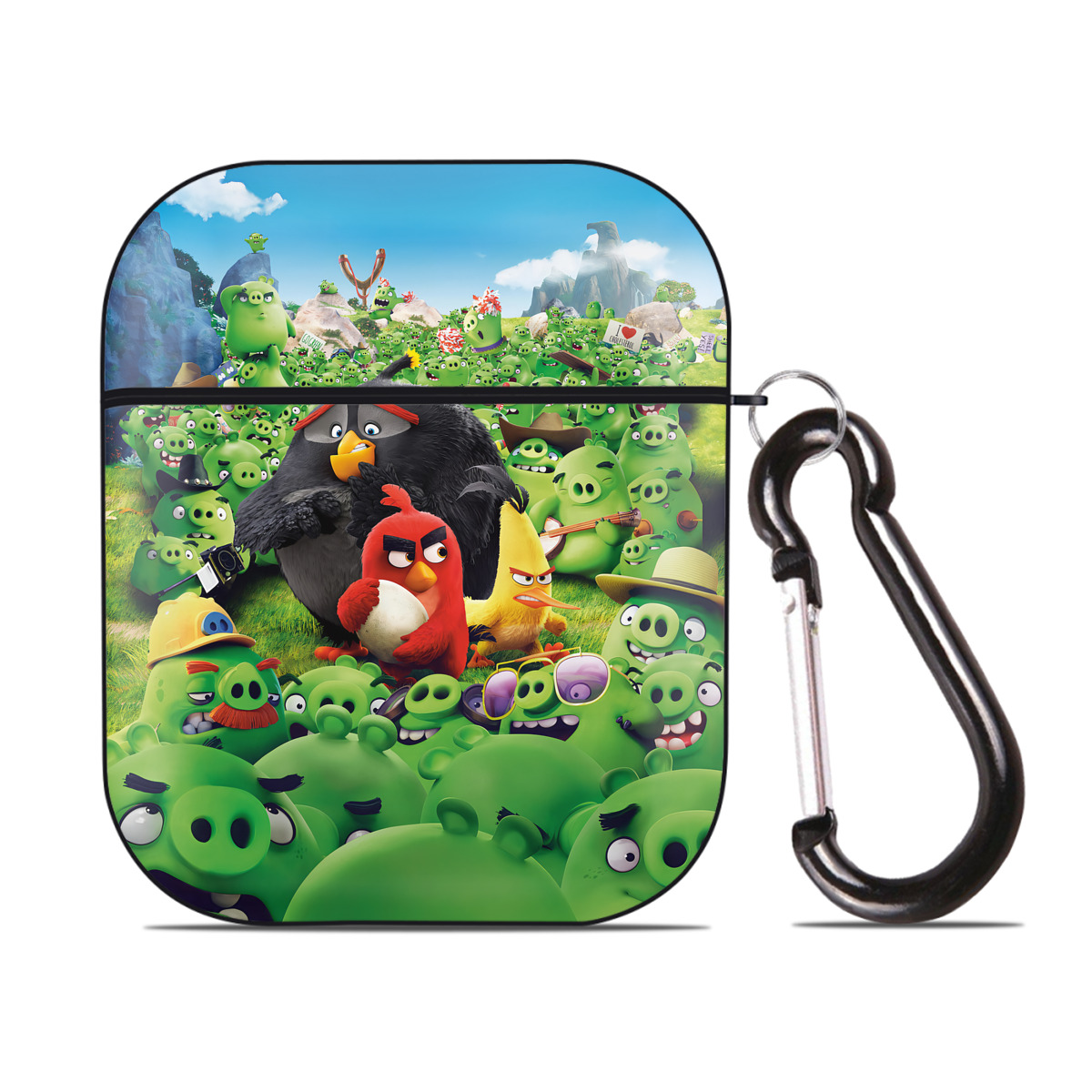 （画像用） Angry Birds アングリーバード AirPods 第2世代保護ケース ハードシェル ブラック 耐衝撃・防指紋・カラビナ付き