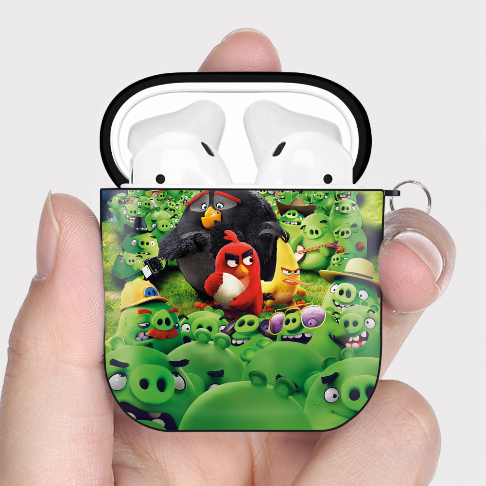 （画像用） Angry Birds アングリーバード AirPods 第2世代保護ケース ハードシェル ブラック 耐衝撃・防指紋・カラビナ付き