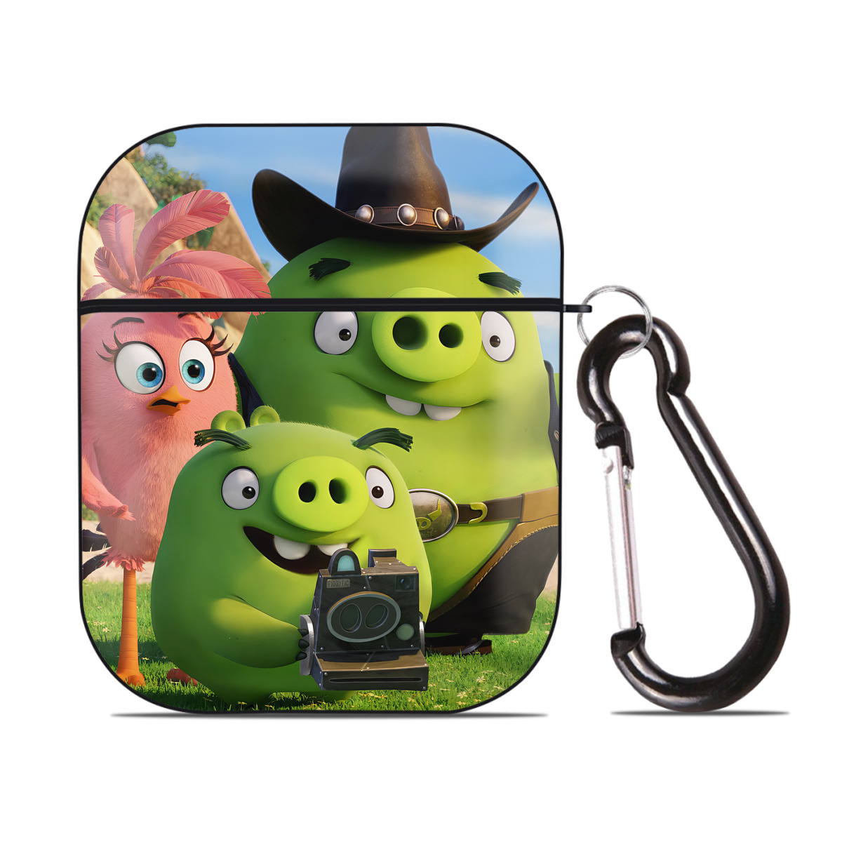 （画像用） Angry Birds アングリーバード AirPods 第2世代保護ケース ハードシェル ブラック 耐衝撃・防指紋・カラビナ付き
