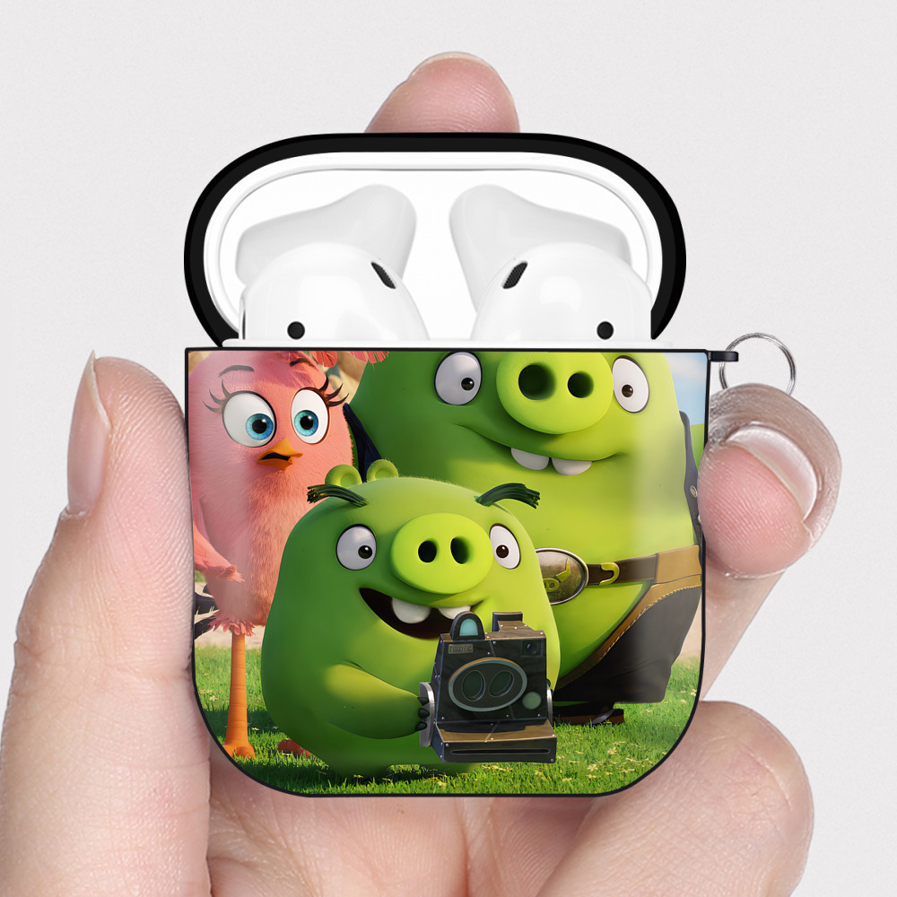 （画像用） Angry Birds アングリーバード AirPods 第2世代保護ケース ハードシェル ブラック 耐衝撃・防指紋・カラビナ付き