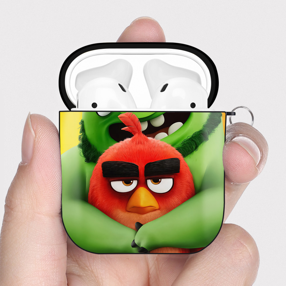 （画像用） Angry Birds アングリーバード AirPods 第2世代保護ケース ハードシェル ブラック 耐衝撃・防指紋・カラビナ付き