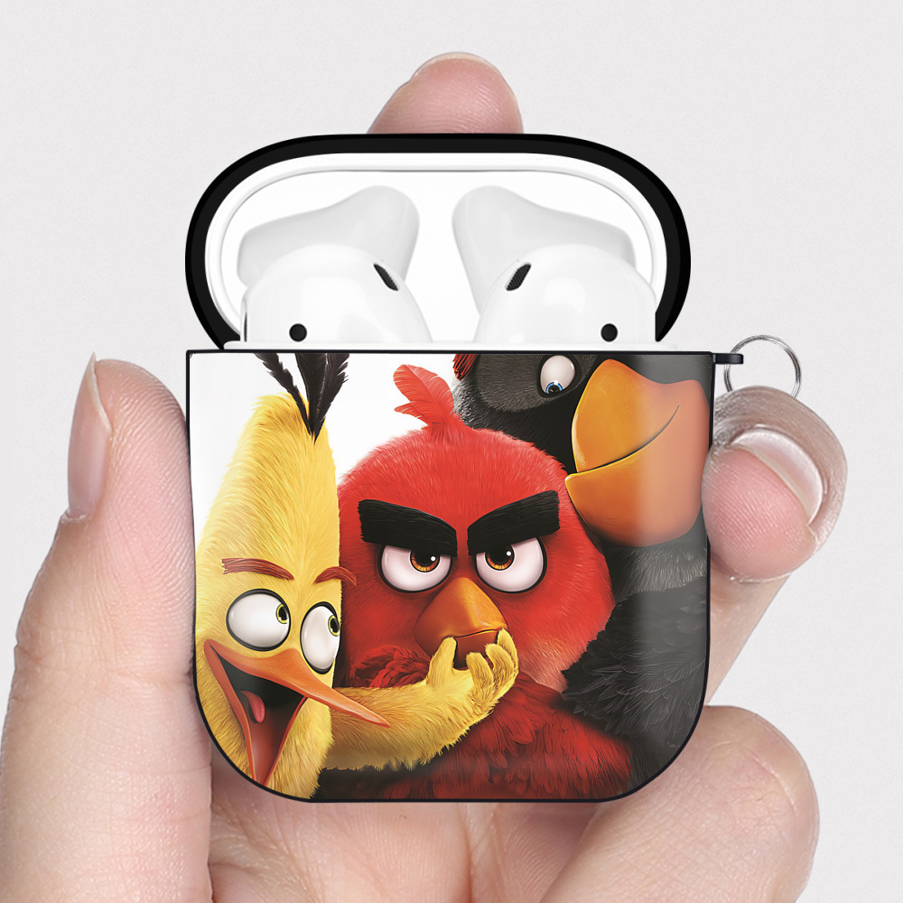 （画像用） Angry Birds アングリーバード AirPods 第2世代保護ケース ハードシェル ブラック 耐衝撃・防指紋・カラビナ付き