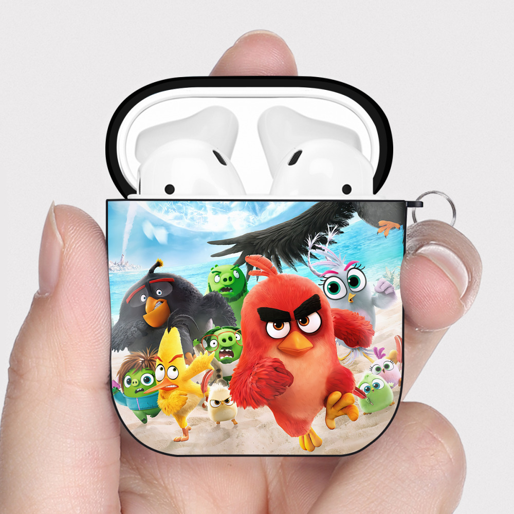 （画像用） Angry Birds アングリーバード AirPods 第2世代保護ケース ハードシェル ブラック 耐衝撃・防指紋・カラビナ付き