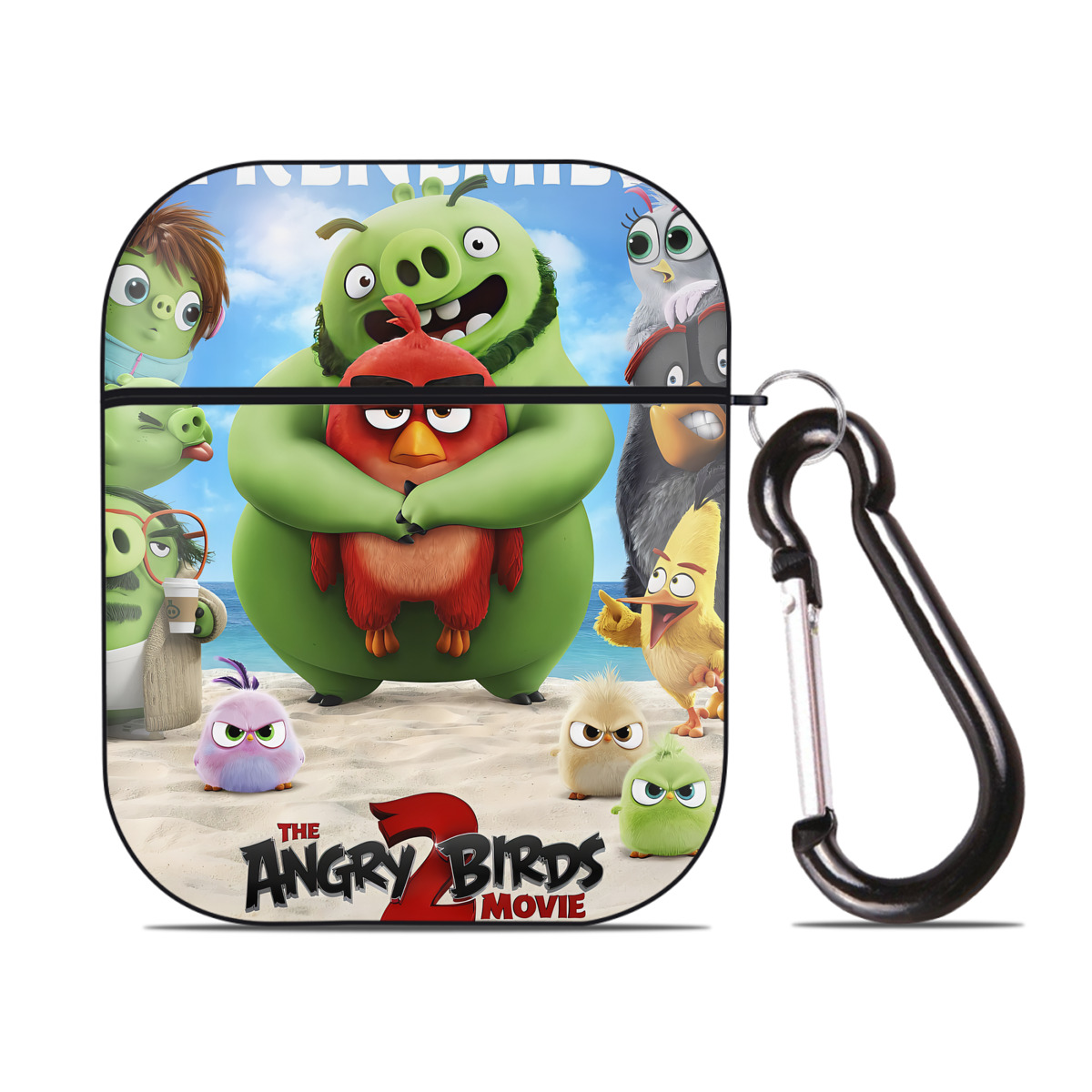 （画像用） Angry Birds アングリーバード AirPods 第2世代保護ケース ハードシェル ブラック 耐衝撃・防指紋・カラビナ付き