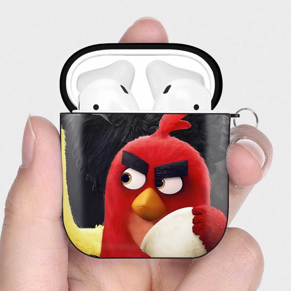 （画像用） Angry Birds アングリーバード AirPods 第2世代保護ケース ハードシェル ブラック 耐衝撃・防指紋・カラビナ付き