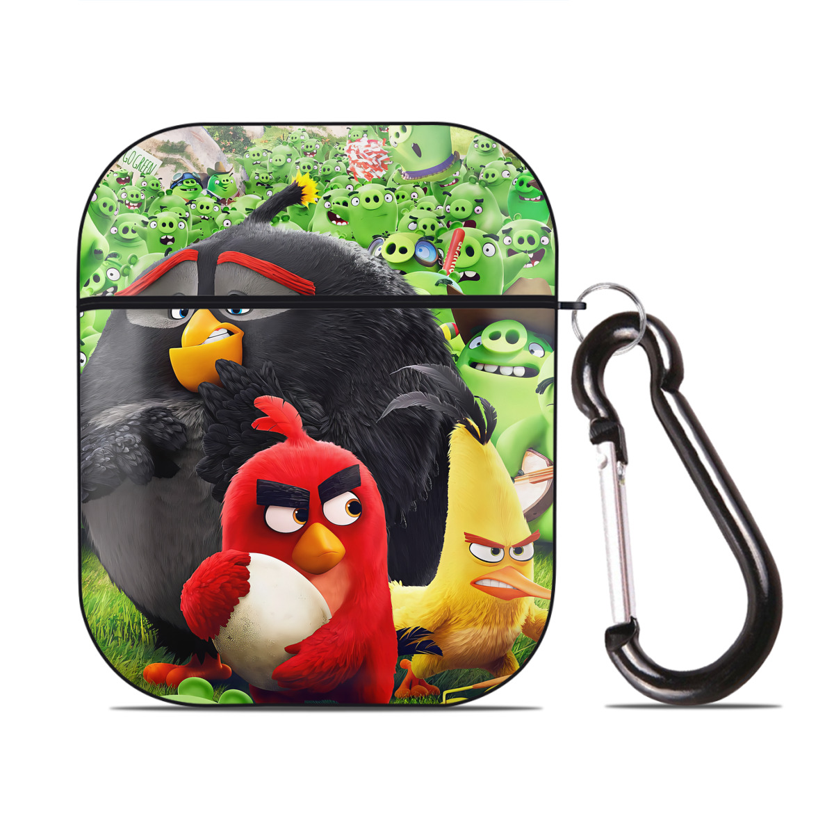 （画像用） Angry Birds アングリーバード AirPods 第2世代保護ケース ハードシェル ブラック 耐衝撃・防指紋・カラビナ付き