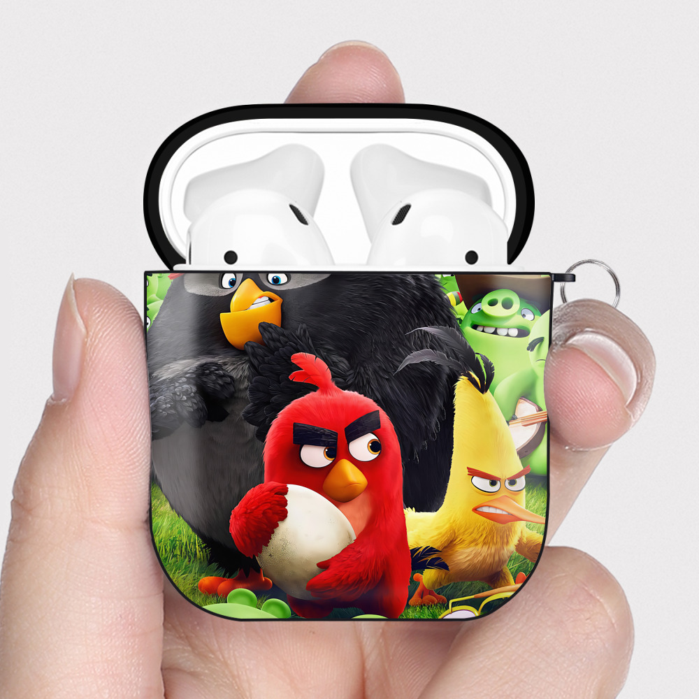 （画像用） Angry Birds アングリーバード AirPods 第2世代保護ケース ハードシェル ブラック 耐衝撃・防指紋・カラビナ付き