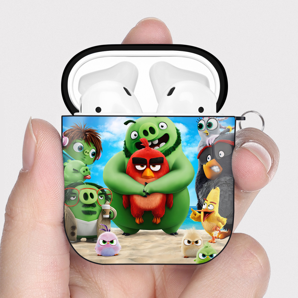 （画像用） Angry Birds アングリーバード AirPods 第2世代保護ケース ハードシェル ブラック 耐衝撃・防指紋・カラビナ付き