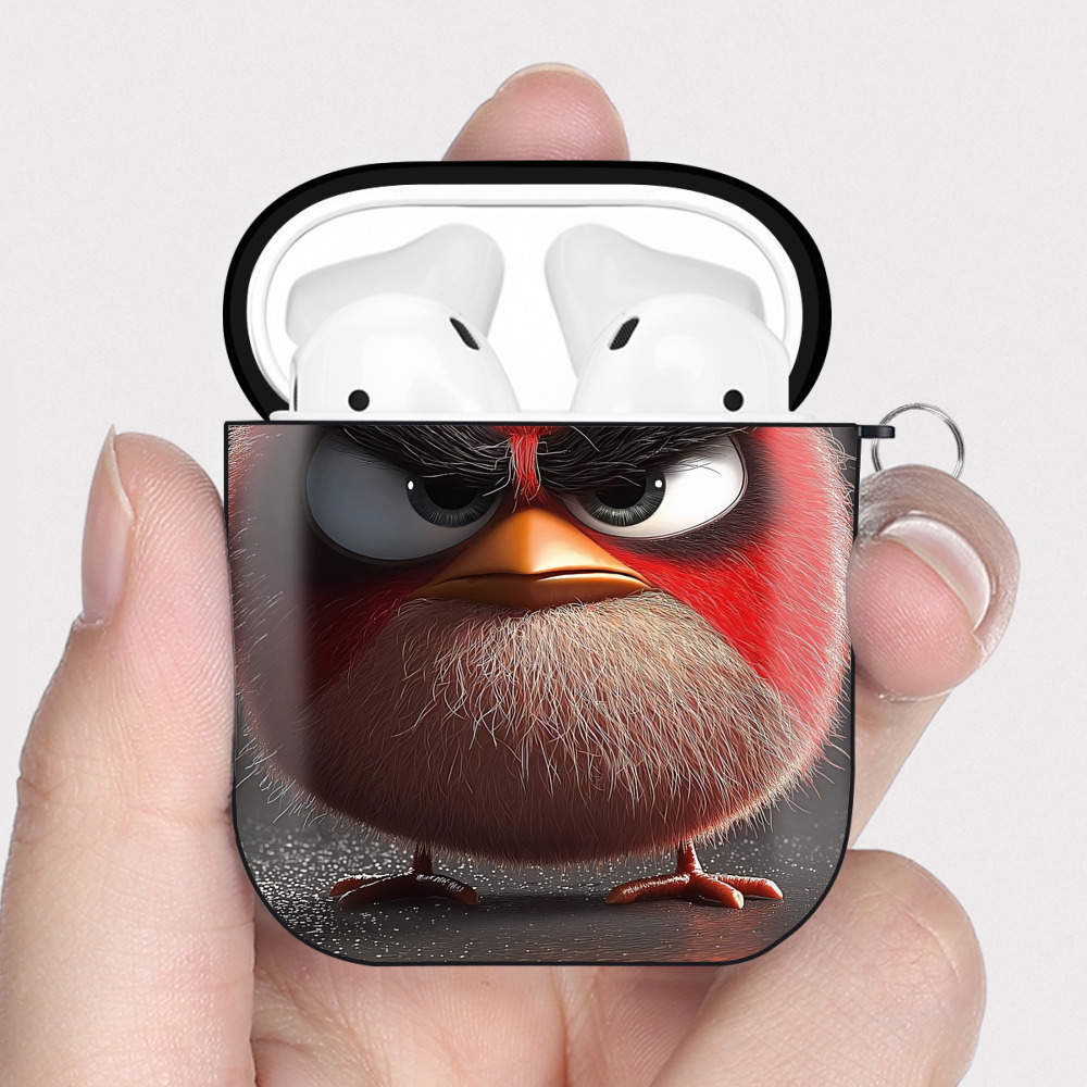 （画像用） Angry Birds アングリーバード AirPods 第2世代保護ケース ハードシェル ブラック 耐衝撃・防指紋・カラビナ付き