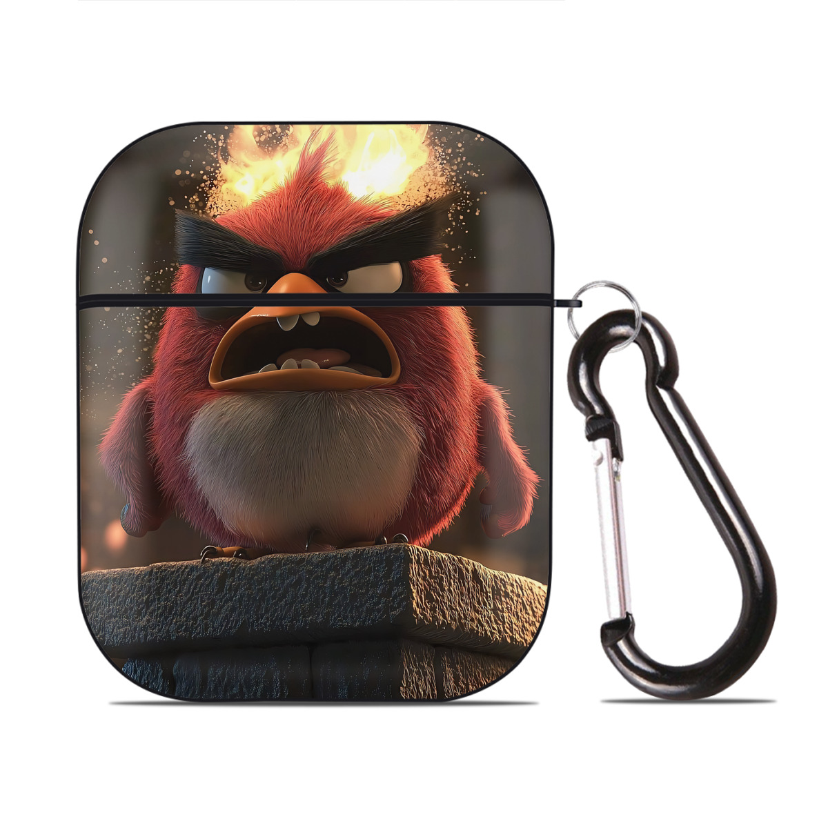 （画像用） Angry Birds アングリーバード AirPods 第2世代保護ケース ハードシェル ブラック 耐衝撃・防指紋・カラビナ付き