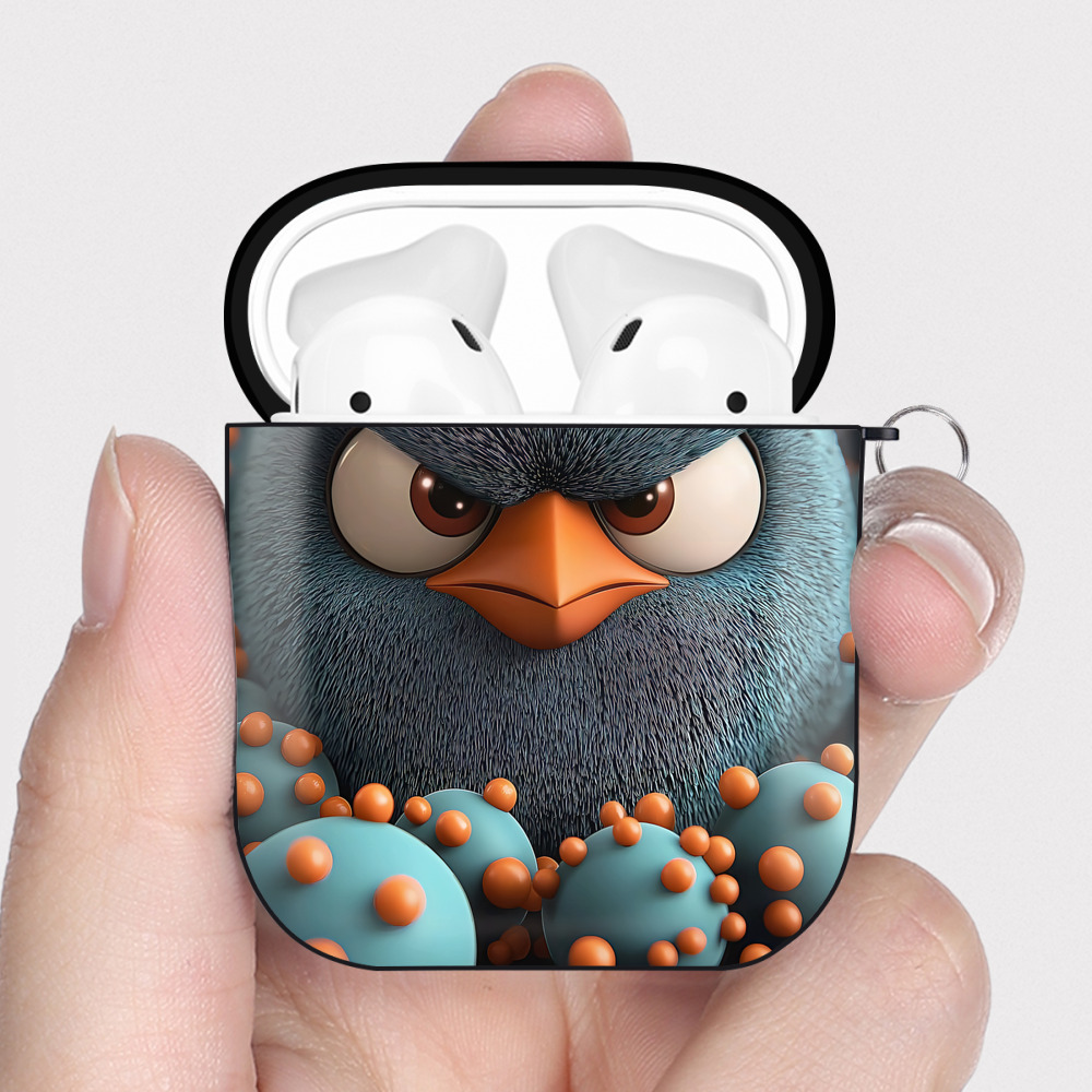 （画像用） Angry Birds アングリーバード AirPods 第2世代保護ケース ハードシェル ブラック 耐衝撃・防指紋・カラビナ付き