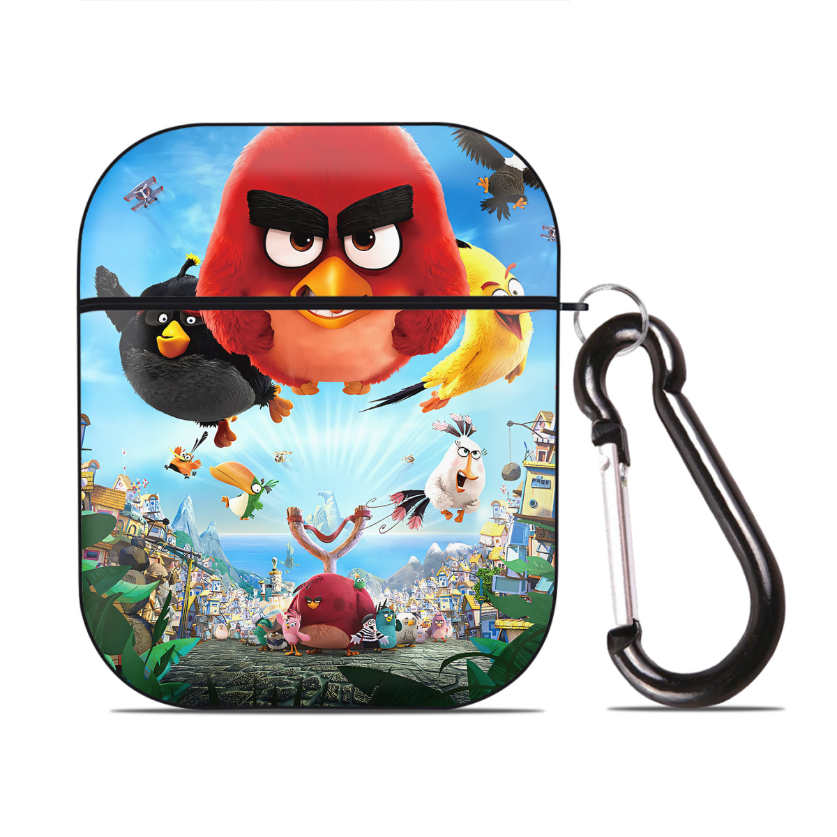 （画像用） Angry Birds アングリーバード AirPods 第2世代保護ケース ハードシェル ブラック 耐衝撃・防指紋・カラビナ付き